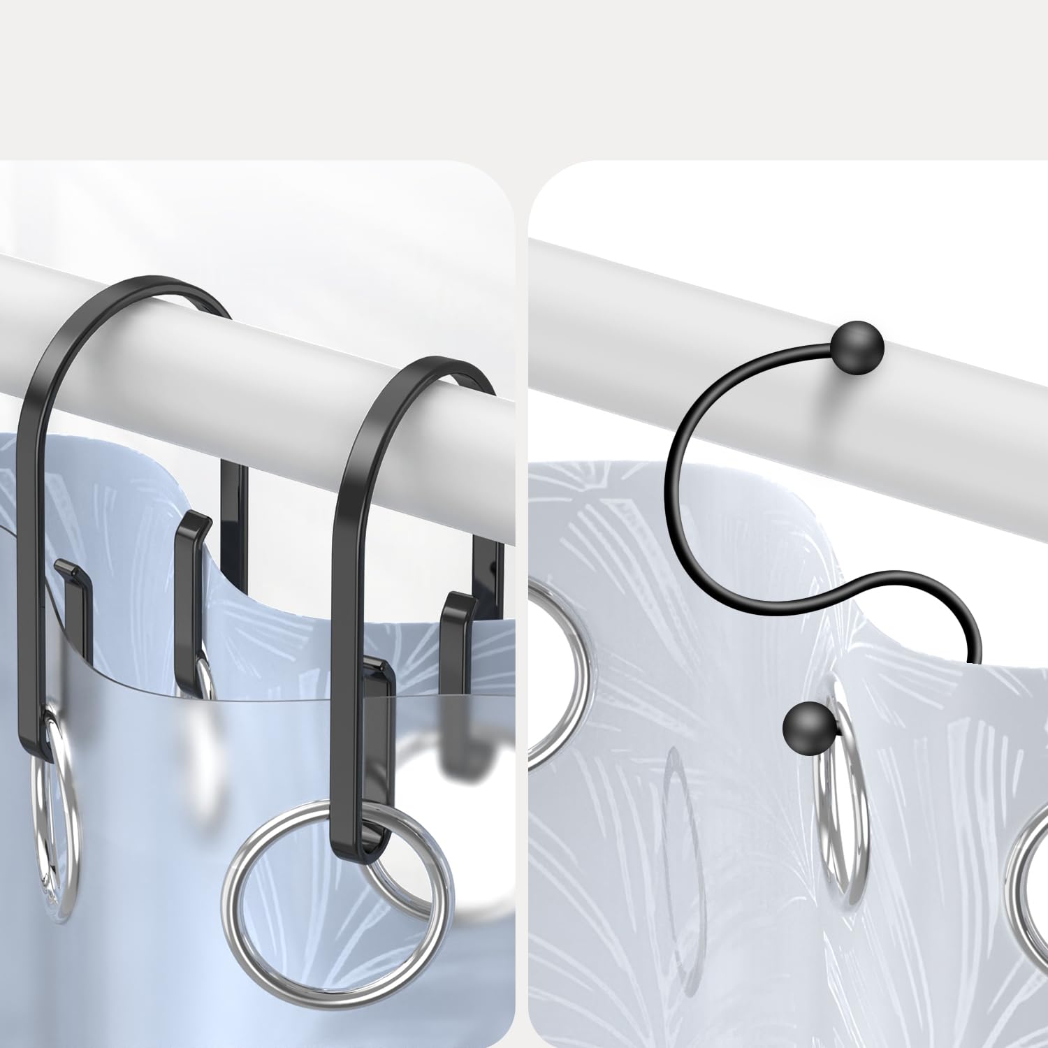 12-Pack Black Double-Sided Shower Curtain Hooks - Rustproof Smooth Sliding Anti-Drop Rings for Inside Shower - Perfect for Bathroom, Hotel & Dorm Use