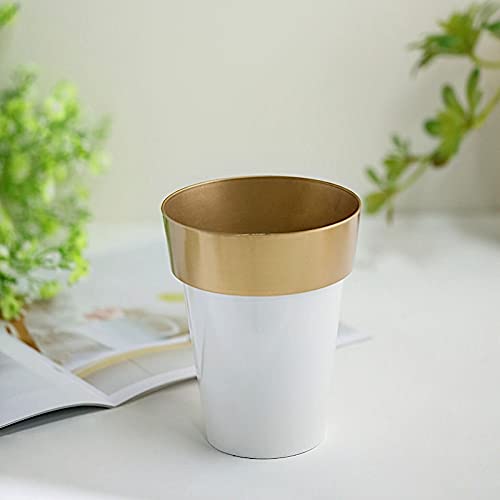 2 Pack 6-Inch White Antique Metallic Round Plastic Flower Pots - Elegant Plant Containers for Wedding Centerpieces, Home Decor & Garden Decorations