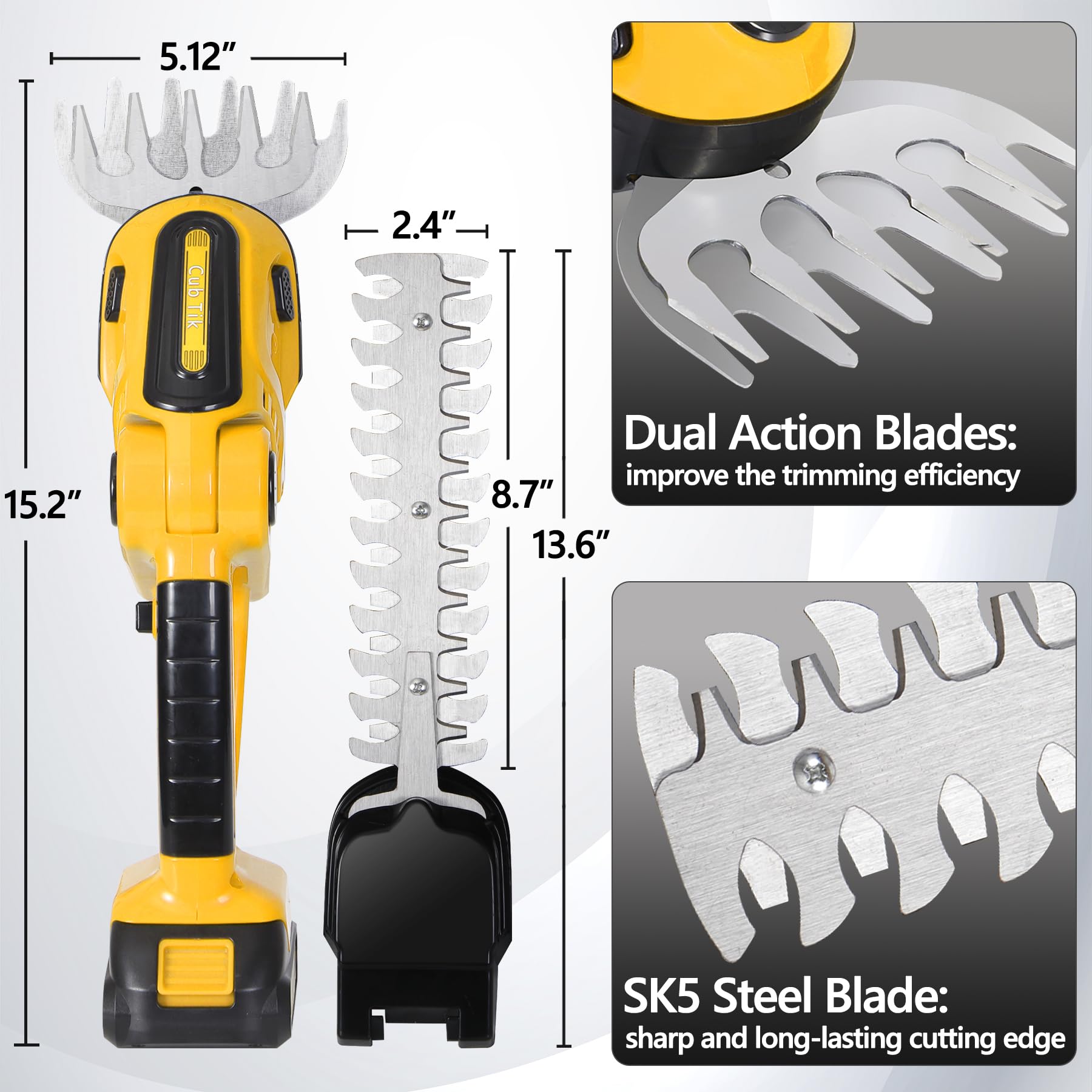 21V Cordless Hedge Trimmer with Battery & Charger - 2-in-1 Electric Brush & Shrub Trimmer, Handheld Mini Grass Shears for Lawn & Garden Care - Perfect for Landscaping, Yard Maintenance & Hedge Shaping (Yellow)