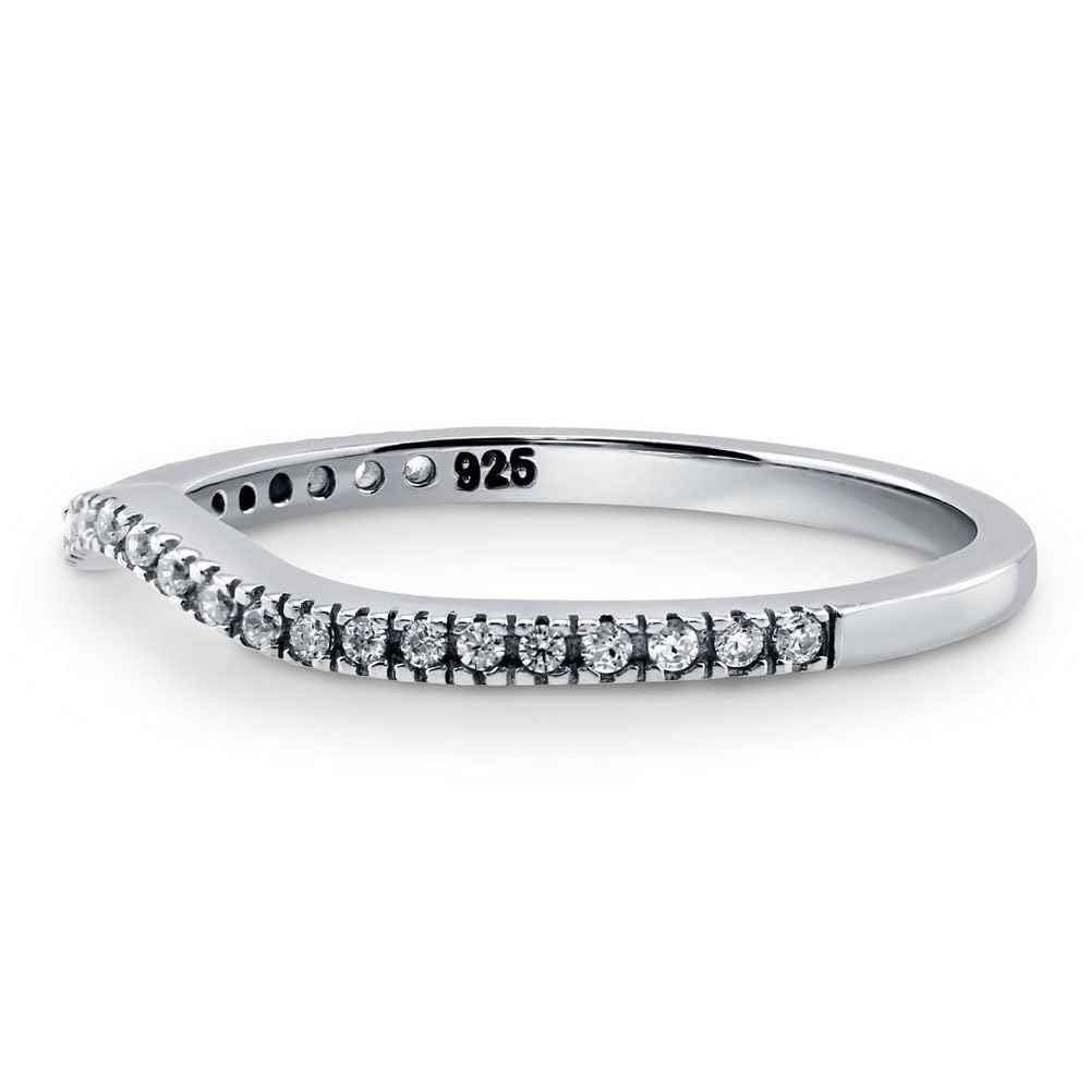 BERRICLE Sterling Silver Wishbone Wedding Ring Set - Micro Pave Round Cut Cubic Zirconia CZ Curved Half Eternity Band for Women, Rhodium Plated Size 4-10 | Perfect for Engagement, Anniversary & Bridal Jewelry Gifts