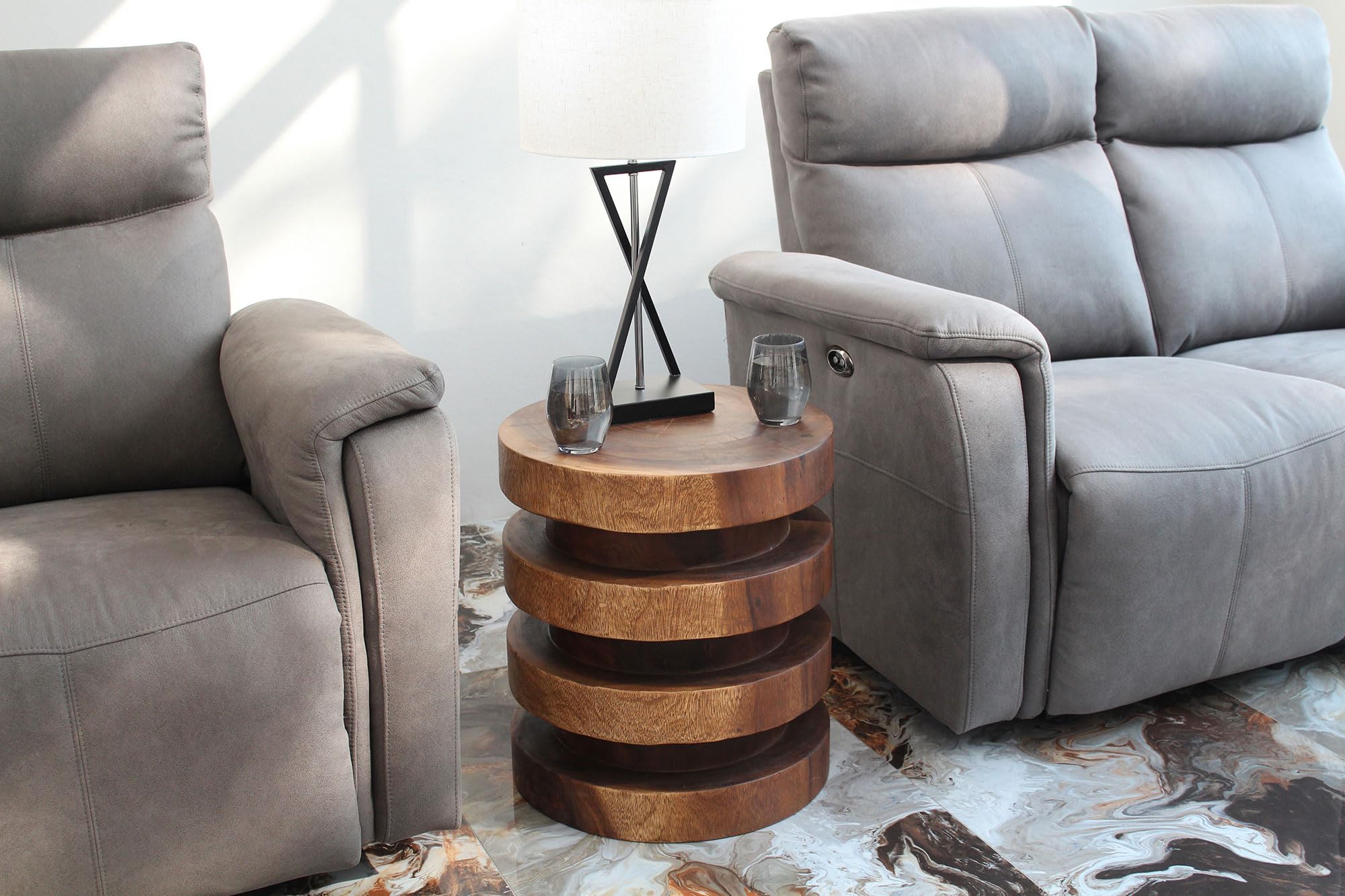Haussmann® 18 Inch Walnut Wood Towering Rings Table - 20 Inch Height - Oil Finish - Perfect for Living Room, Dining Room, or Office Decor