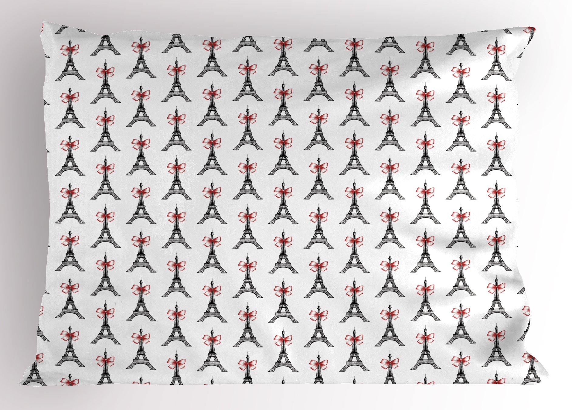 Ambesonne Eiffel Tower Pillow Sham - Classic Paris Sketch Art with Bowties, Travel Theme Decorative King Size Printed Pillowcase (36x20 Inches) in Ruby Black White | Perfect for Home Decor, Living Room, Bedroom & Gift Ideas