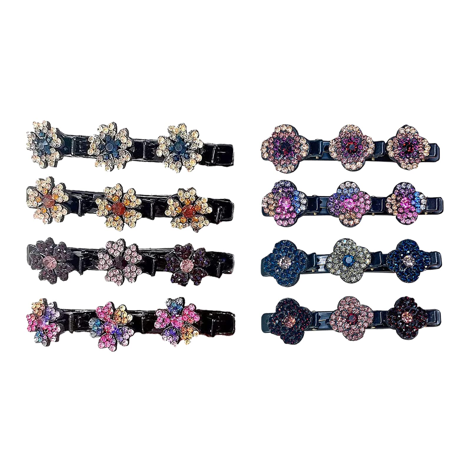 Sparkling Crystal Hair Clips for Women - 8PCS Rhinestone Braided Hair Barrettes, Premium Acrylic Hair Clips Set in Clover & Plum Colors | Perfect for Sectioning, Parties, Weddings & Everyday Styling