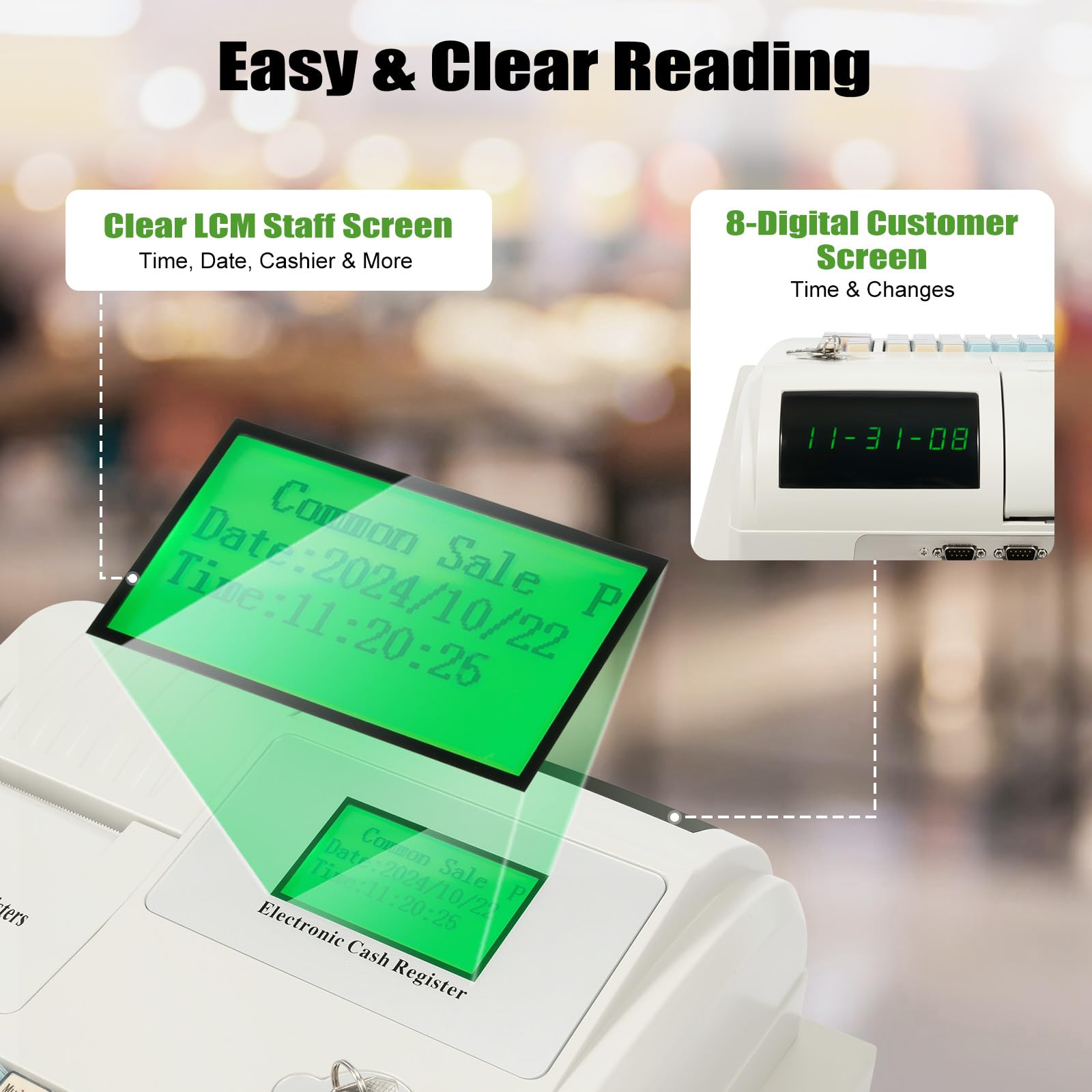 48-Key Electronic Cash Register with Thermal Printer, POS System with 4-Compartment Cash Drawer & Money Clips - LED Display for Retail Stores, Restaurants & Small Businesses - Perfect for Quick Checkout & Inventory Management