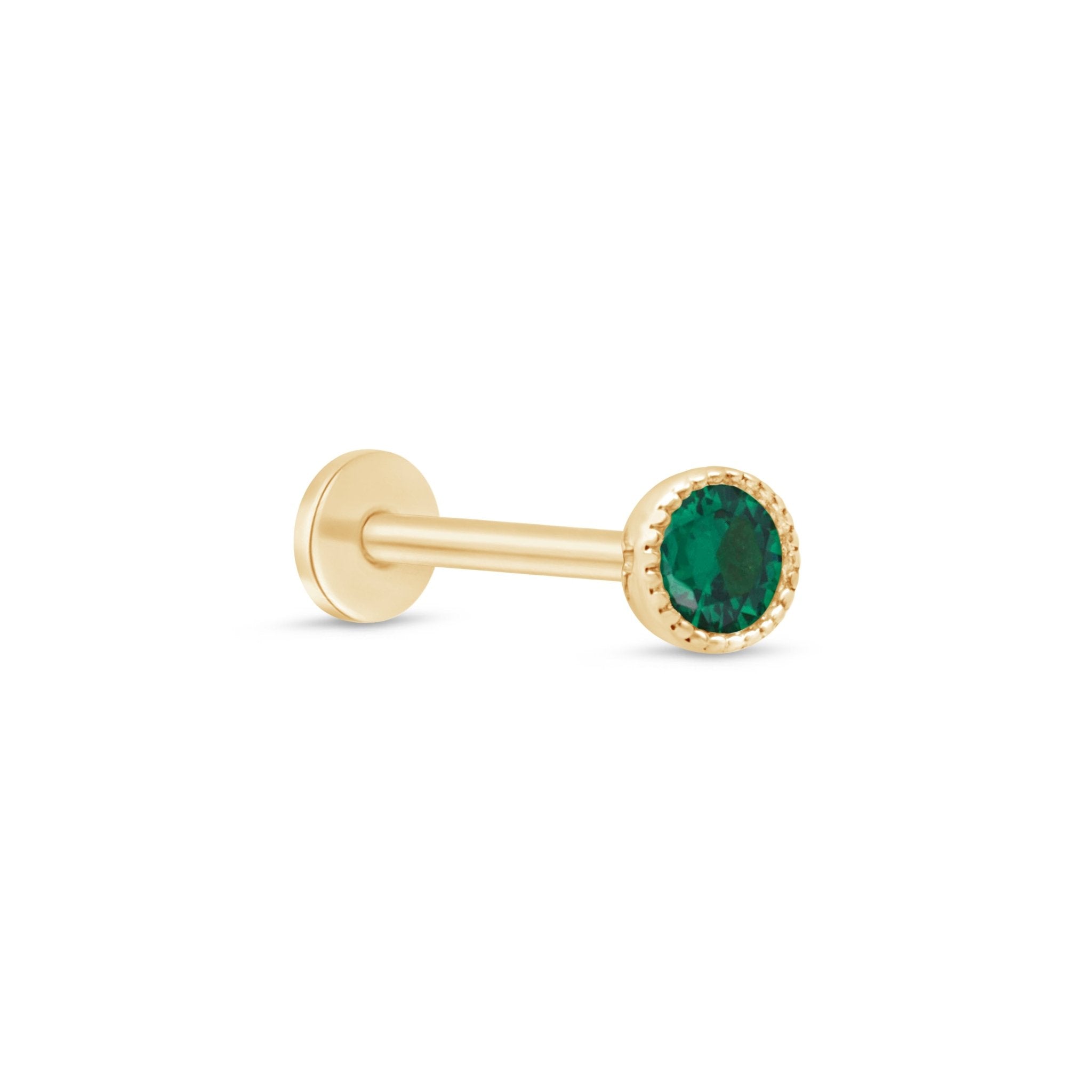 14K Solid Yellow Gold Emerald Flat Back Stud Earrings with Milgrain Detailing - Perfect for Weddings, Parties & Everyday Elegance