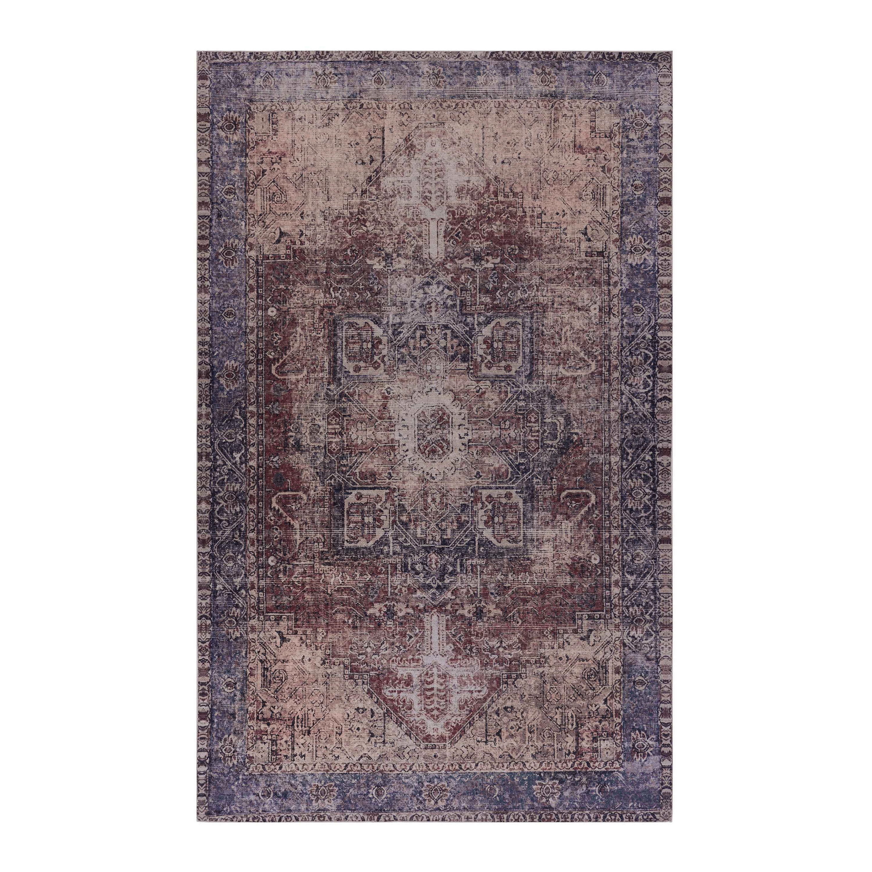 DTY Signature 5x8 Washable Low Pile Area Rugs - Non Slip, Non Shedding, Foldable - Kid & Pet Friendly Living Room, Bedroom, Kitchen Rug (Burgundy/Blue, 5'x8') - Perfect for Cozy Home Decor and High Traffic Areas