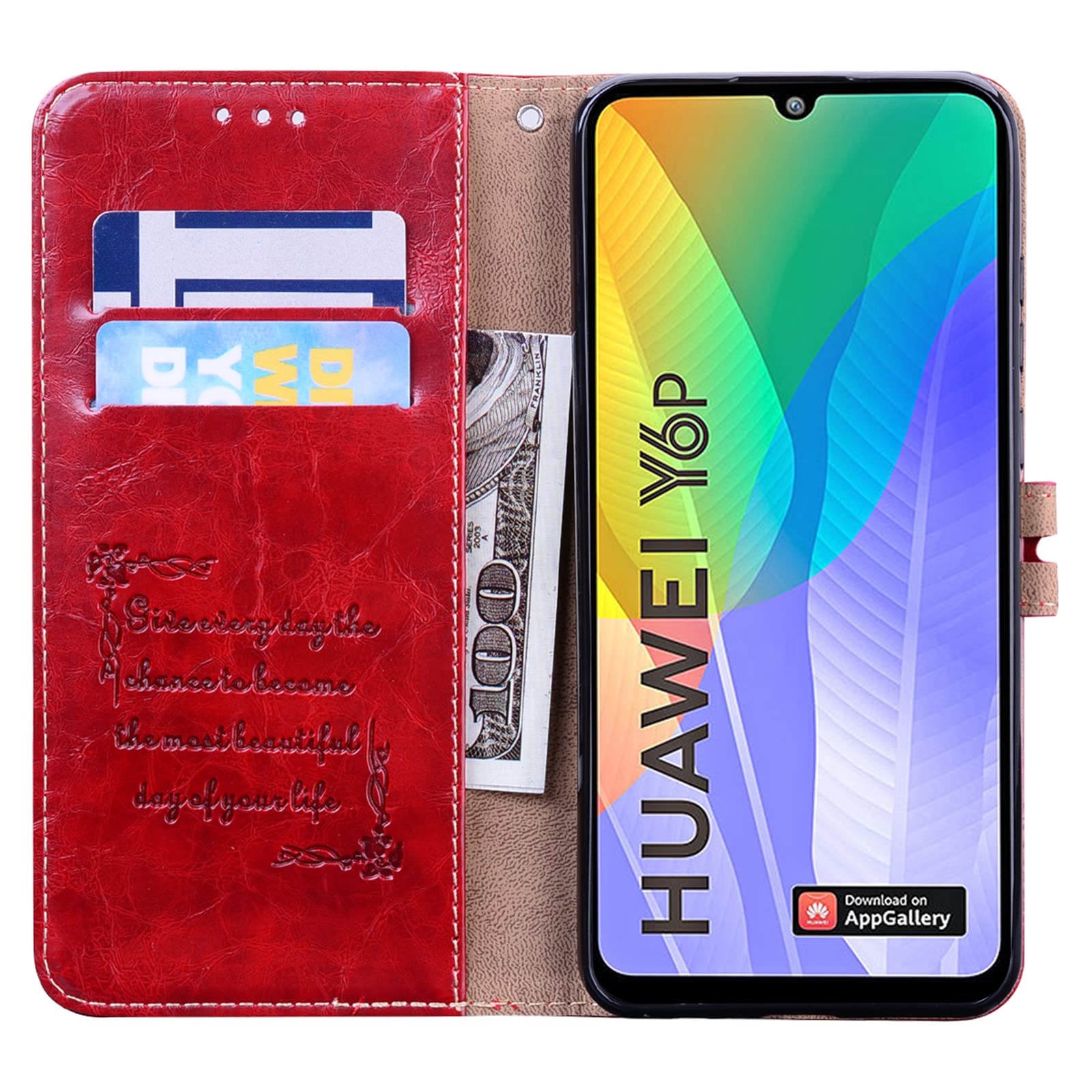 Premium Leather Phone Case for Huawei Y6P 2020 - Business Style Oil Wax Texture Horizontal Flip Cover with Card Holder & Wallet Slots | Protective Case for Work, Travel & Daily Use