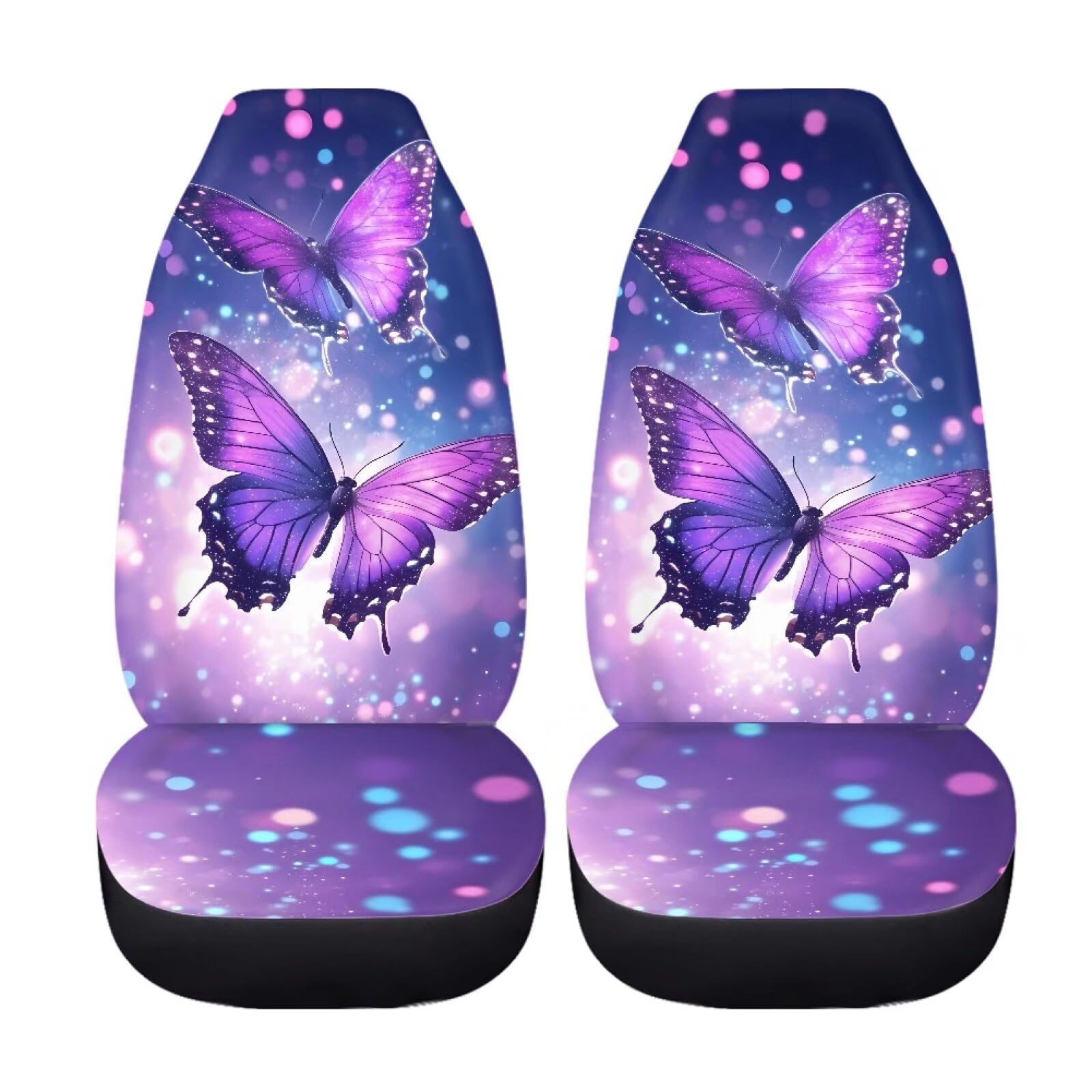 Purple Shine Butterfly Car Seat Covers for Women - Stretchy Front Bucket Seat Protectors with Saddle Blanket Design | Car Interior Accessories for Comfort & Style | Perfect for Daily Commute, Road Trips & Gift Giving