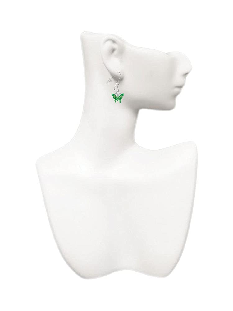 Silver Butterfly Heart Earrings with Crystals for Women - Elegant French Style