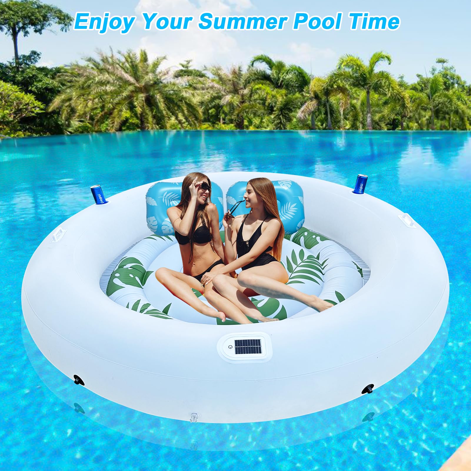 **Inflatable Tanning Pool Lounger for Adults - Giant Solar Sunbathing Tub with LED Lights, Extra Large Round Floating Raft for Backyard, Pool & Lake - Perfect for Relaxing, Tanning & Summer Fun**