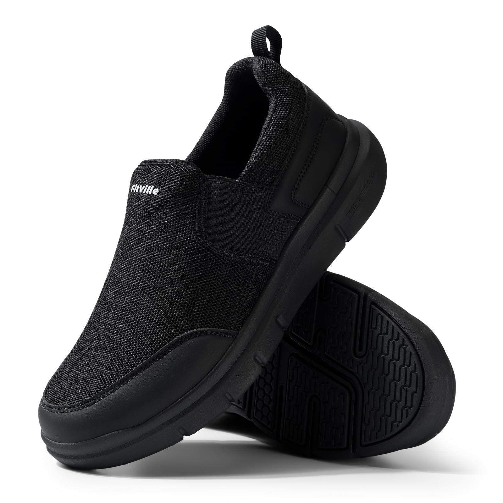 FitVille Men's Extra Wide Slip-On Walking Shoes - Lightweight Non-Slip Breathable Casual Loafers for All-Day Standing Comfort - Perfect for Work, Travel & Daily Wear