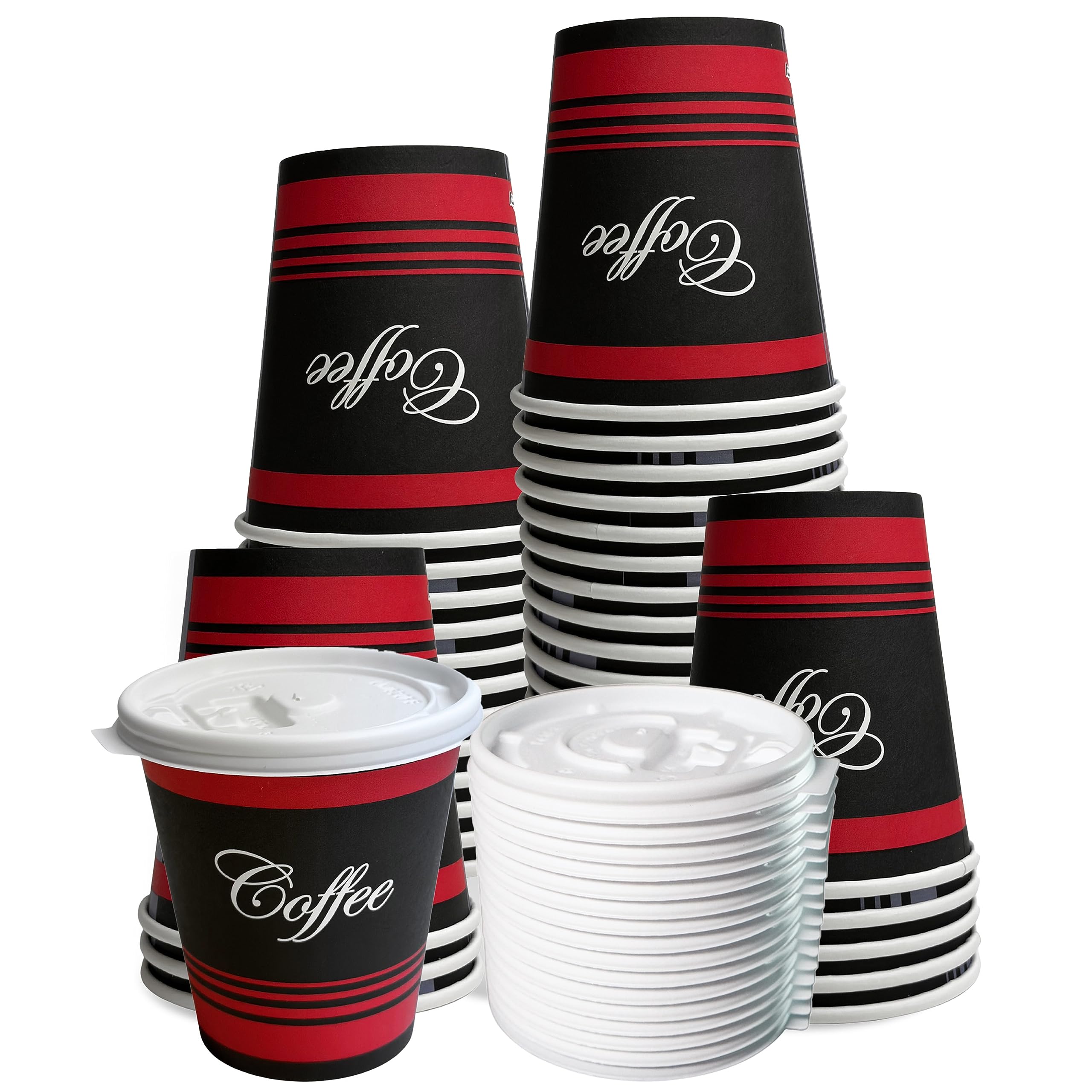 EcoQuality 10 oz Disposable Paper Hot Cups with White Lids - 500 Count for Coffee, Tea, Cocoa - Leakproof & Durable for Travel, Office, Parties, and Outdoor Events