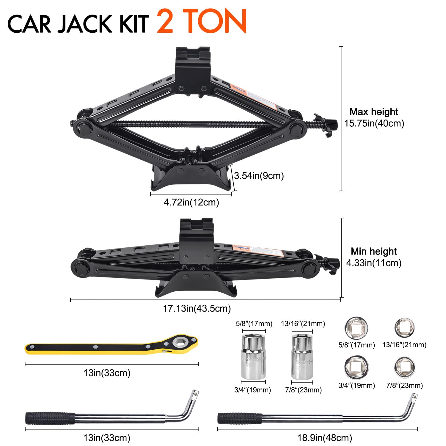 2 Ton (4409 lbs) Universal Car Jack Kit - Heavy Duty Scissor Jack & Tire Changing Tool for Car, SUV, Truck - Emergency Roadside Assistance & Flat Tire Repair Kit - Perfect for Road Trips, Off-Roading & Winter Driving