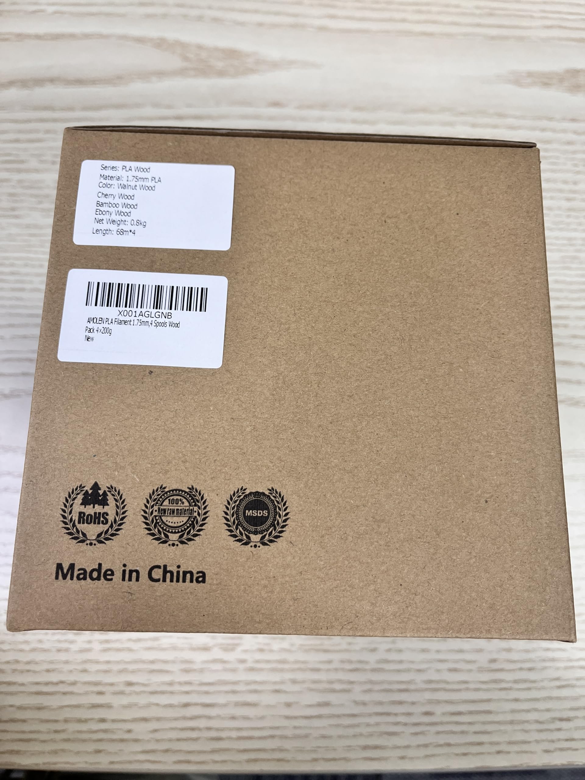 AMOLEN 3D Printer Wood PLA Filament Bundle - 1.75mm, 200g x 4 Spools (Walnut, Cherry, Bamboo, Ebony) for Creative 3D Printing Projects, Home Decor & DIY Crafts