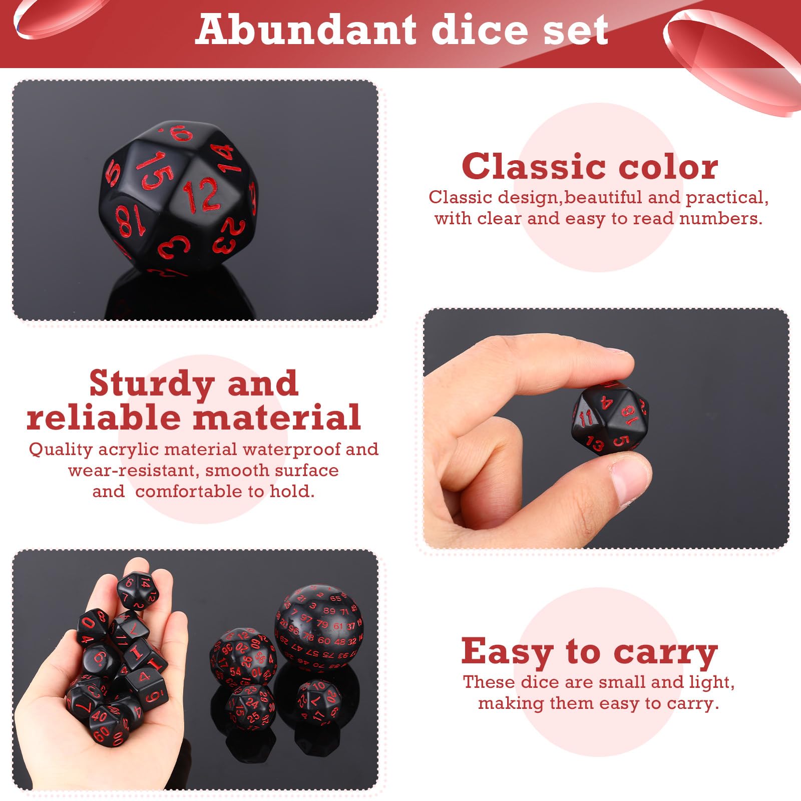 15-Piece Complete Polyhedral Dice Set D3-D100 | Opaque Black & Red RPG Dice for Dungeons & Dragons, Pathfinder & Tabletop Role-Playing Games | Perfect for Game Nights, D&D Campaigns & Gift Giving