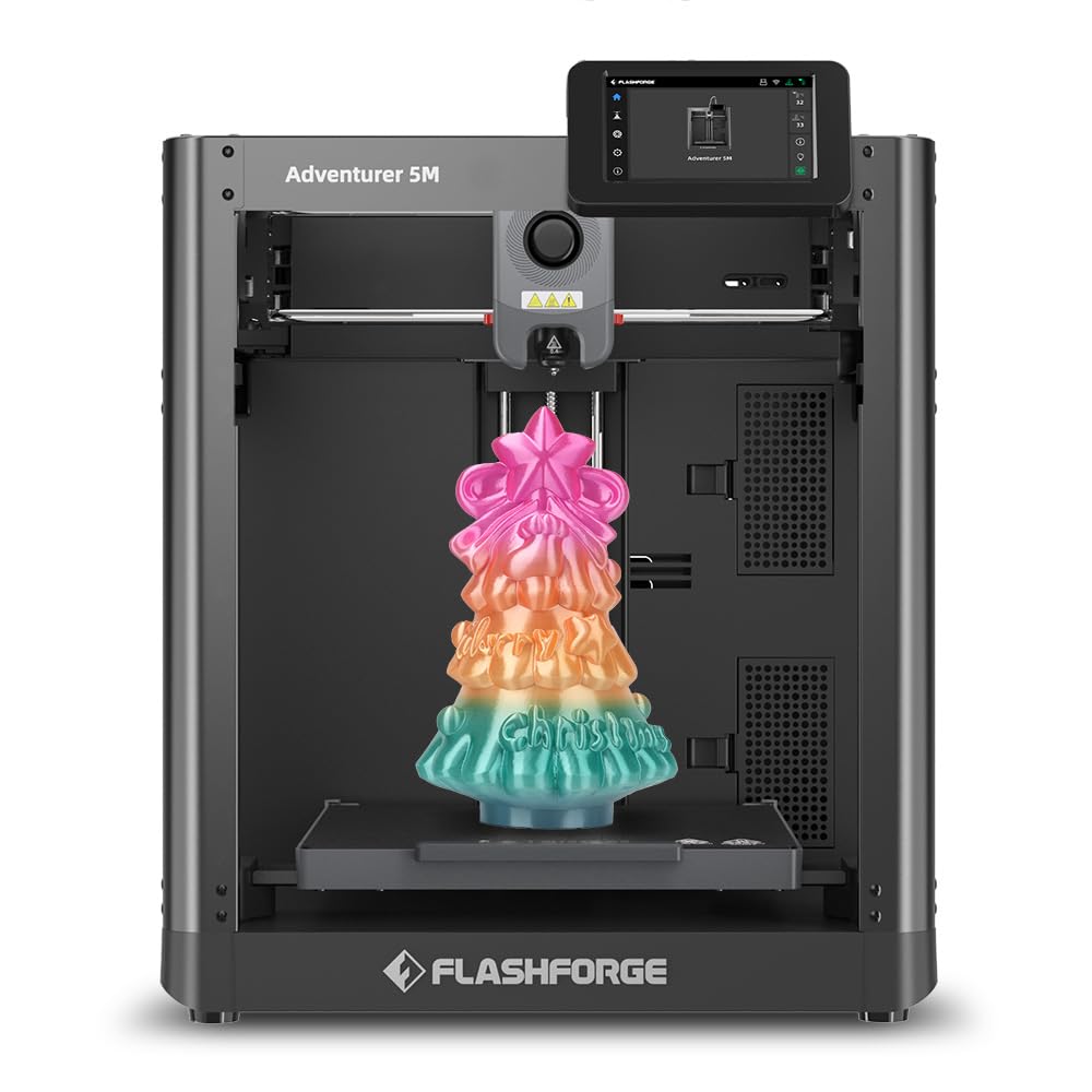 FLASHFORGE Adventurer 5M 3D Printer - 600mm/s High Speed Printing, Auto Leveling, Upgraded Direct Extruder, Quick Detachable 280°C Nozzle, Dual-Sided PEI Coating, 220x220x220mm Build Volume - Perfect for Home, School & Small Business Prototyping