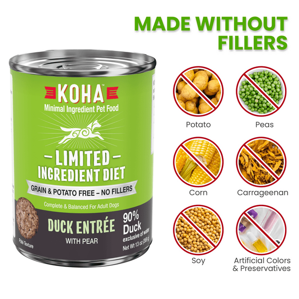 KOHA LID Duck Entrée Canned Dog Food - Grain-Free, Limited Ingredient Diet for Dogs with Sensitive Stomachs - Perfect for Mealtime, Training Treats & Travel Feeding