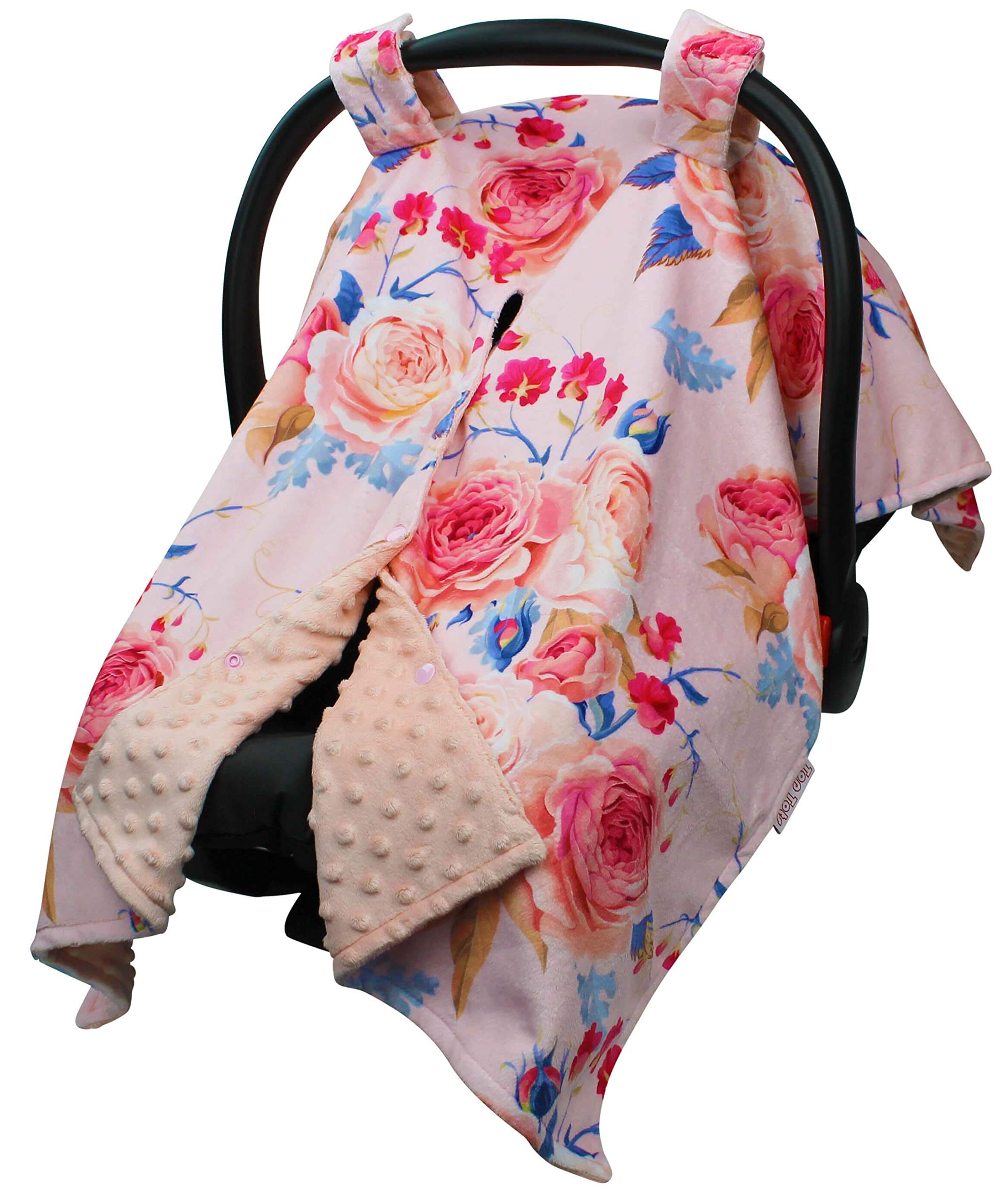 Baby Car Seat Canopy Cover - Pink Roses Floral Design, Breathable & UV Protection for Infants | Perfect for Strollers, Shopping & Outdoor Adventures