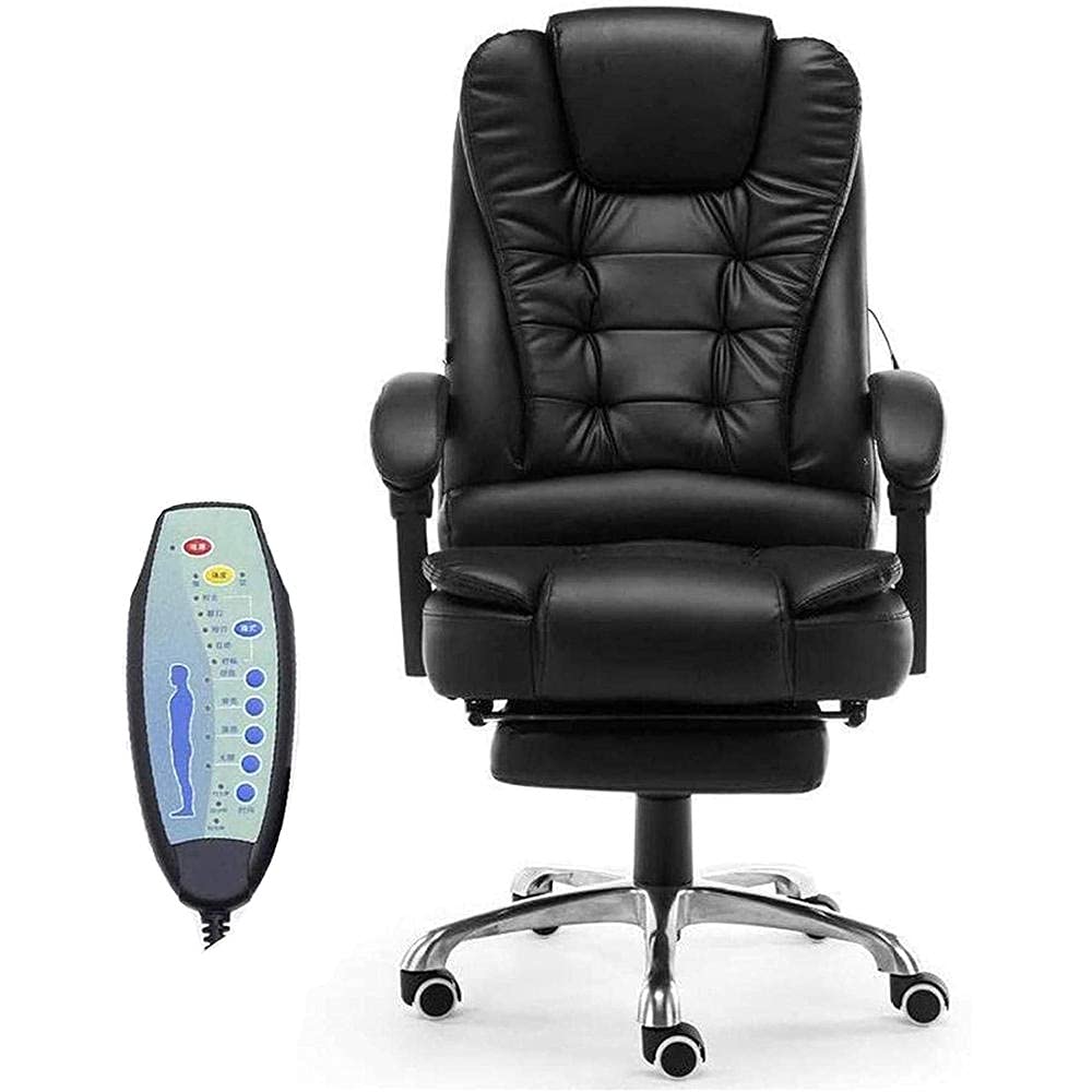 Ergonomic Executive Massage Office Chair - PU Leather High Back Recliner with Heating & Footrest - Brown - Perfect for Home Office, Gaming & Workspace Comfort