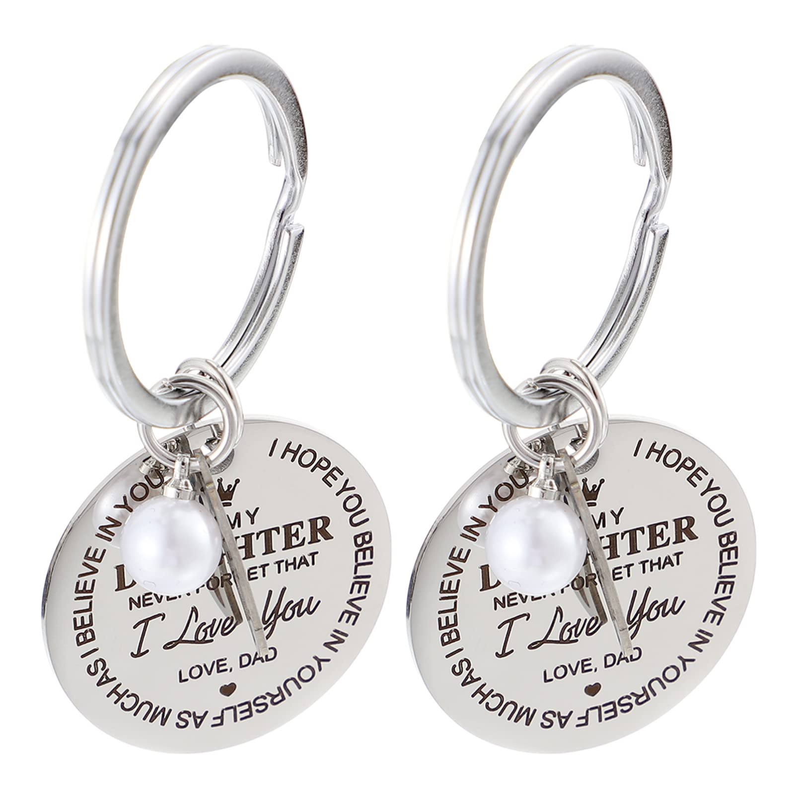 **Cabilock 2-Pack Stainless Steel Engraved Keychains - Inspirational Gift for Daughter from Dad, Birthday & Graduation Present (Silver) - Perfect for Keys, Backpacks & Everyday Motivation**