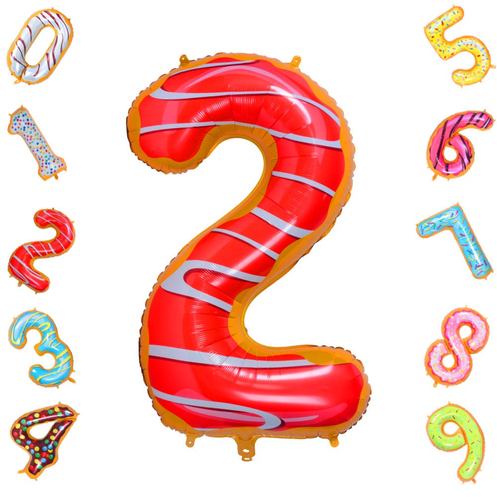 40 Inch Donut Number 2 Foil Balloons - Helium Mylar Birthday Party Decorations for Kids, Baby Showers & Anniversary Celebrations