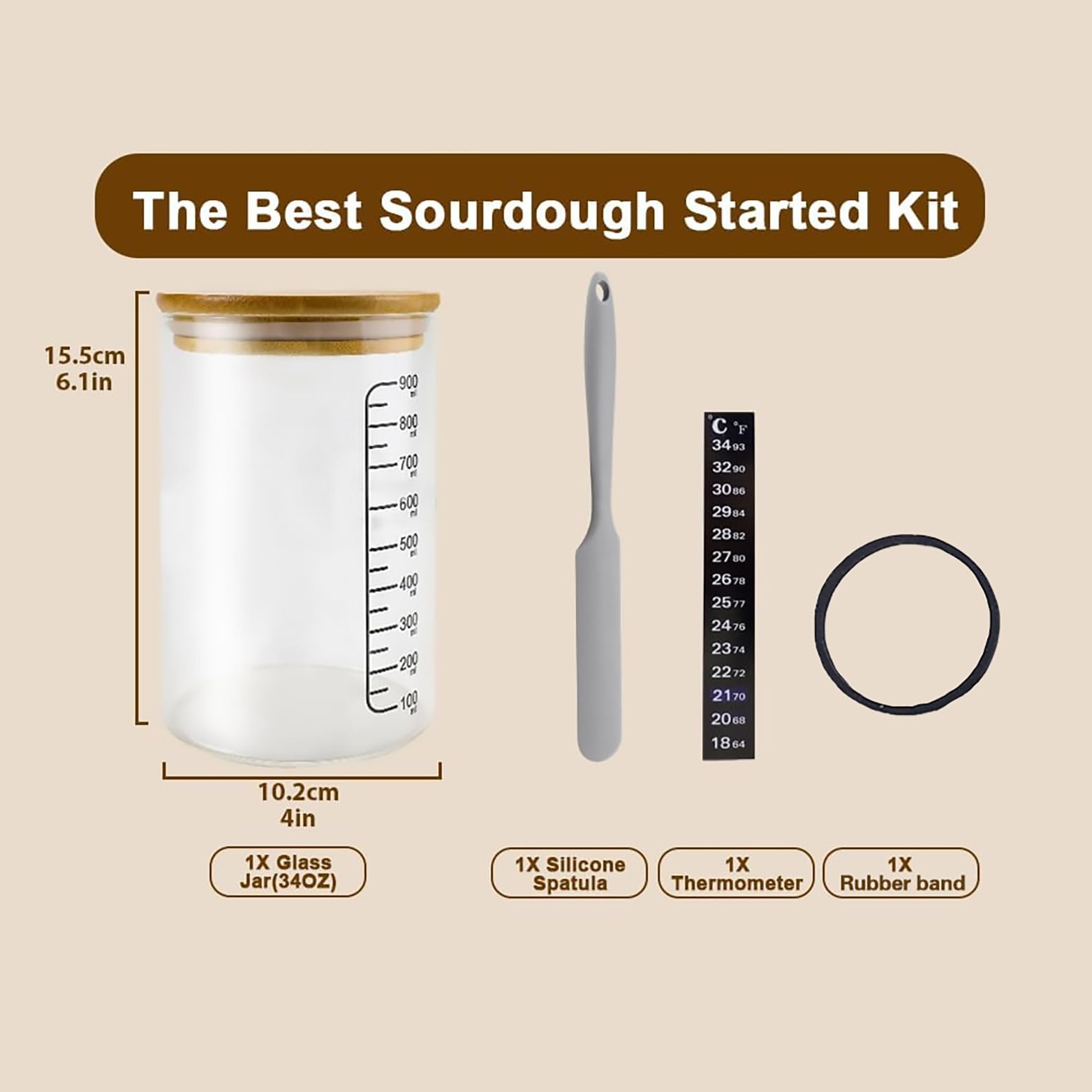 Premium Sourdough Bread Starter Kit - 34oz Glass Jar with Lid, 5 Essential Tools for Perfect Homemade Sourdough - Complete Baking Supplies Set (2-Pack) - Ideal for Beginners, Artisan Bread Making & Kitchen Gifts
