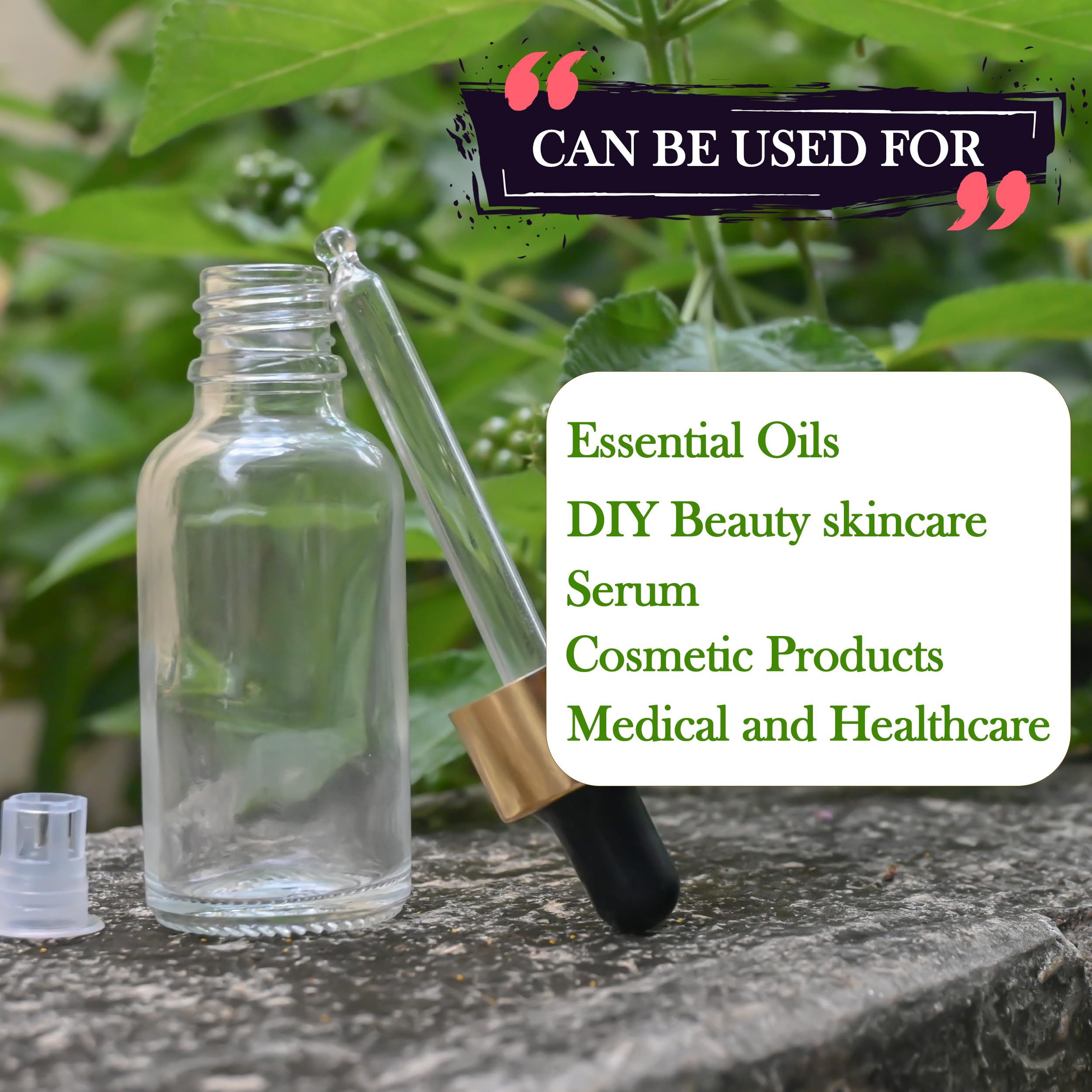 30ML Clear Round Empty Glass Bottle with Glass Dropper & Gold Sleeve - Leak Proof Refillable Essential Oil Bottles for DIY Perfumes, Serums, Aromatherapy - Perfect for Home Spa, Travel & Gift Packaging