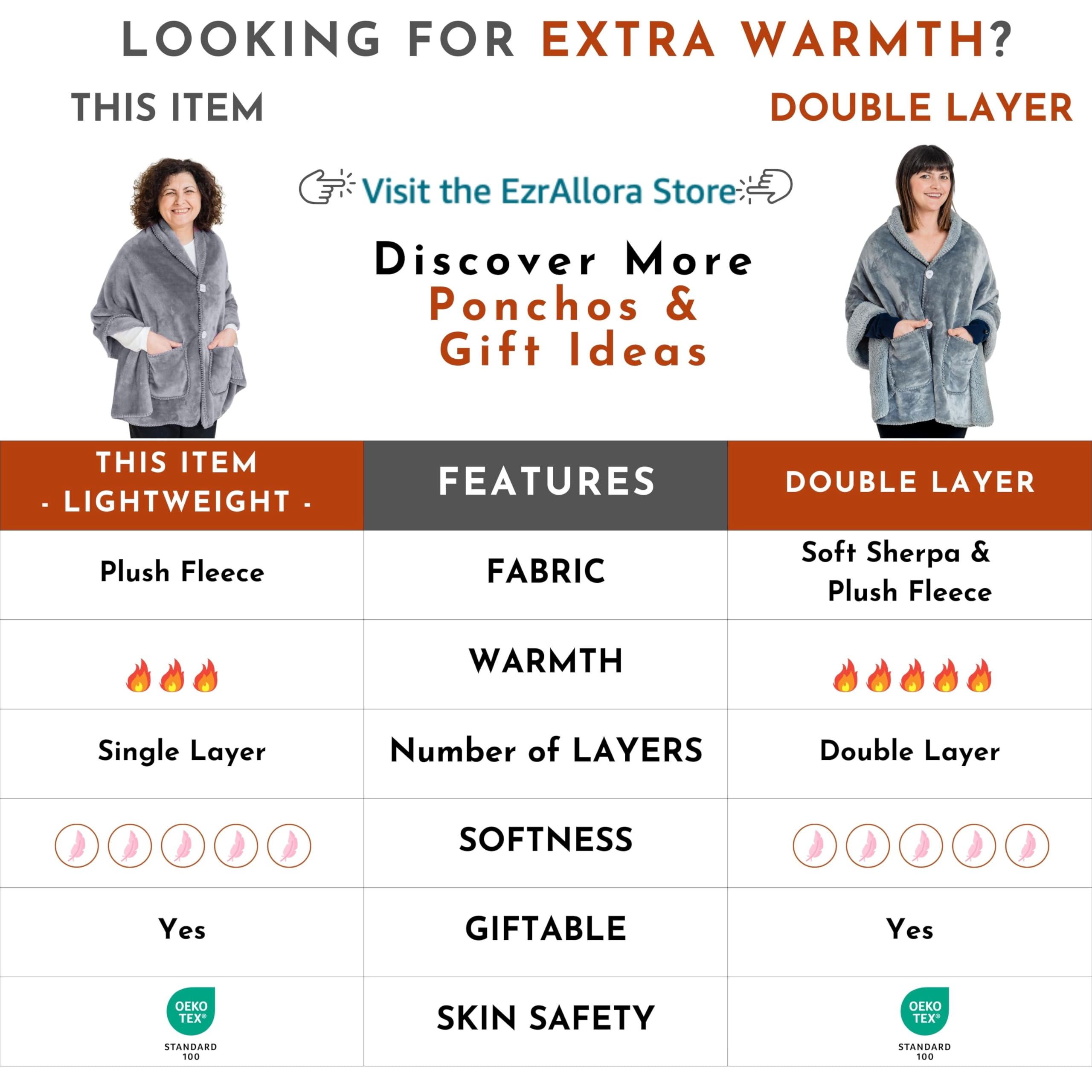 Cozy Fleece Poncho Blanket - Lightweight Wearable Shawl Wrap for Women - Soft No Sleeves Blanket Cape for Home, Travel & Gifts (100% Fleece, Silver Grey) - Perfect for Lounging, Camping & Cold Weather Comfort