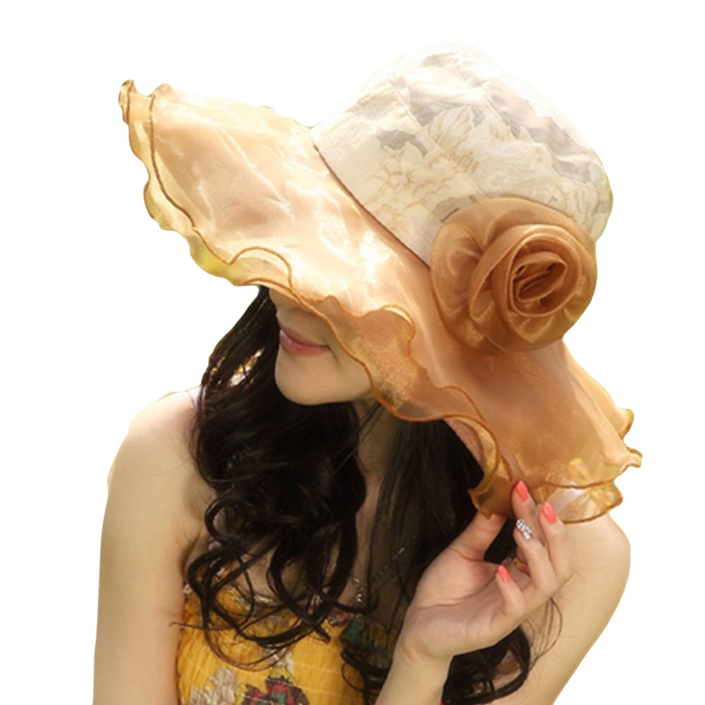 LOCOMO Women's Floral Chiffon Wide Brim Hat - Kentucky Derby & Summer Outings