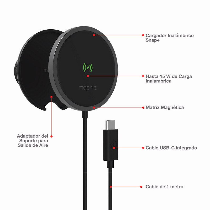 Mophie Snap+ Vent Mount Car Phone Holder - Universal Car Charger Stand for iPhone & Android - Secure & Adjustable for Safe Driving (Black) - Perfect for Commuting, Road Trips & GPS Navigation