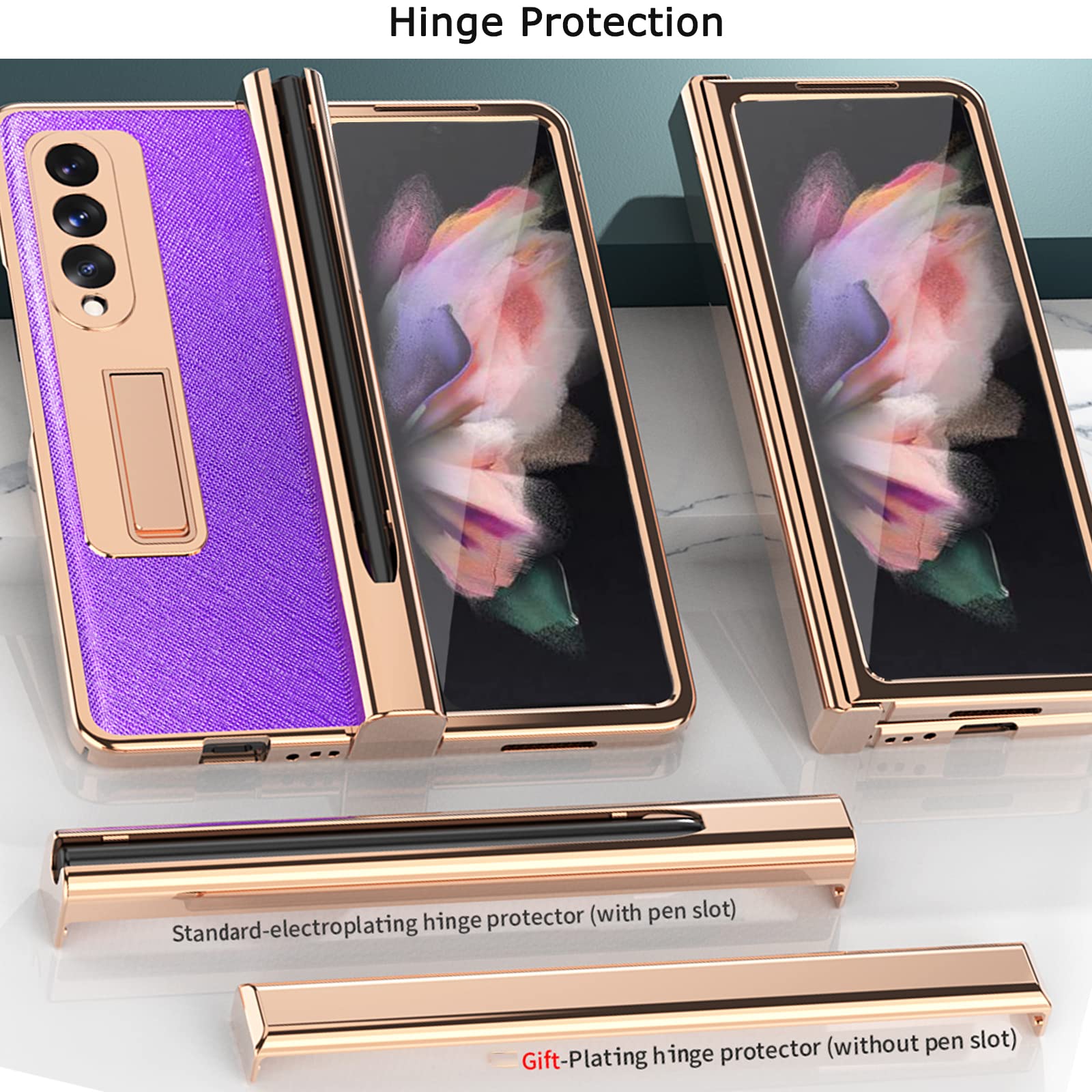 Premium NINKI Kickstand Case for Samsung Galaxy Z Fold 3 5G - Leather Cover with S Pen Slot, Hinge Protection & Built-in Screen Protector (White) | Perfect for Business, Travel & Everyday Use