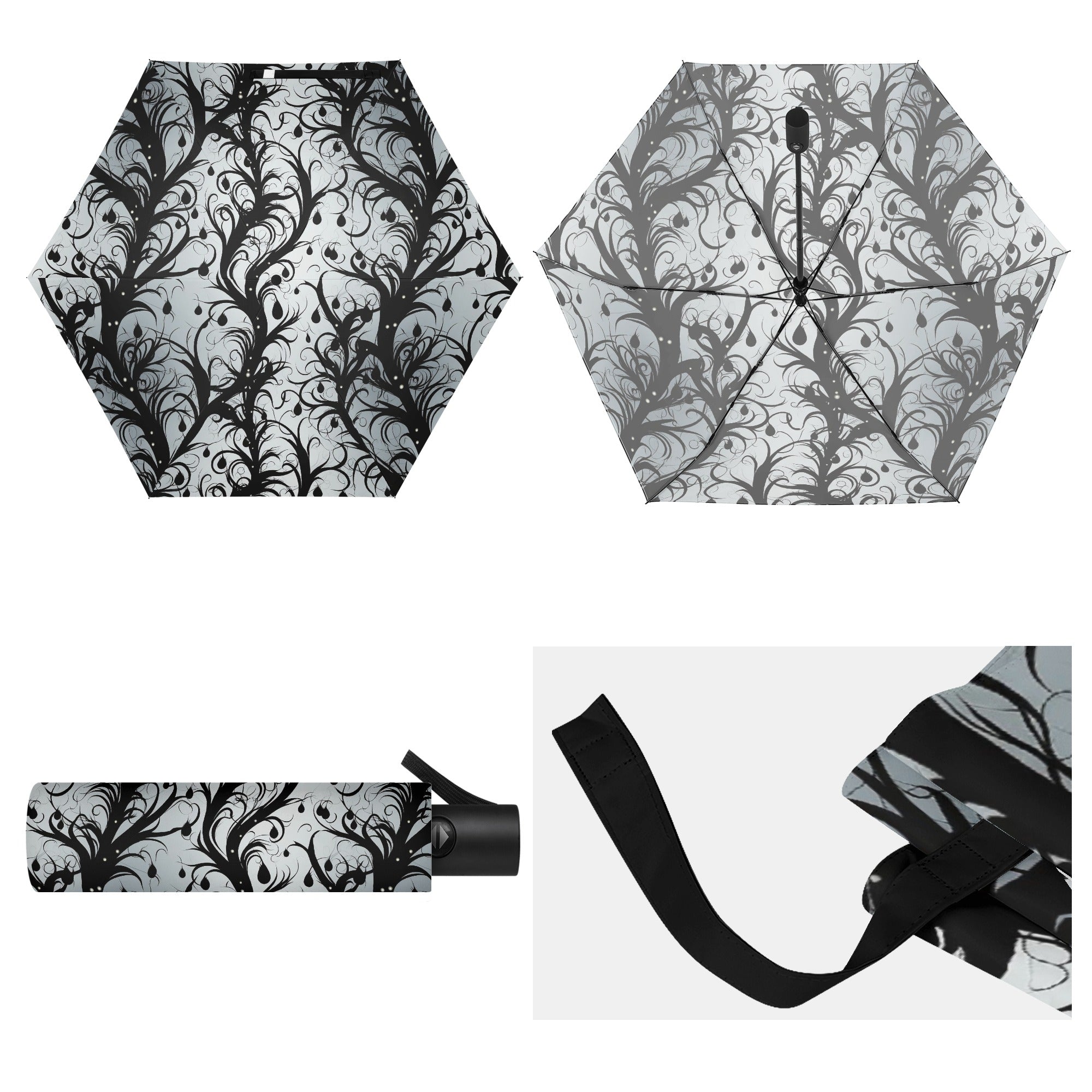 Gothic Vines Lightweight Automatic Open Close Umbrella - Perfect for Rainy Days, Fashion Accessory & Gothic Style Lovers