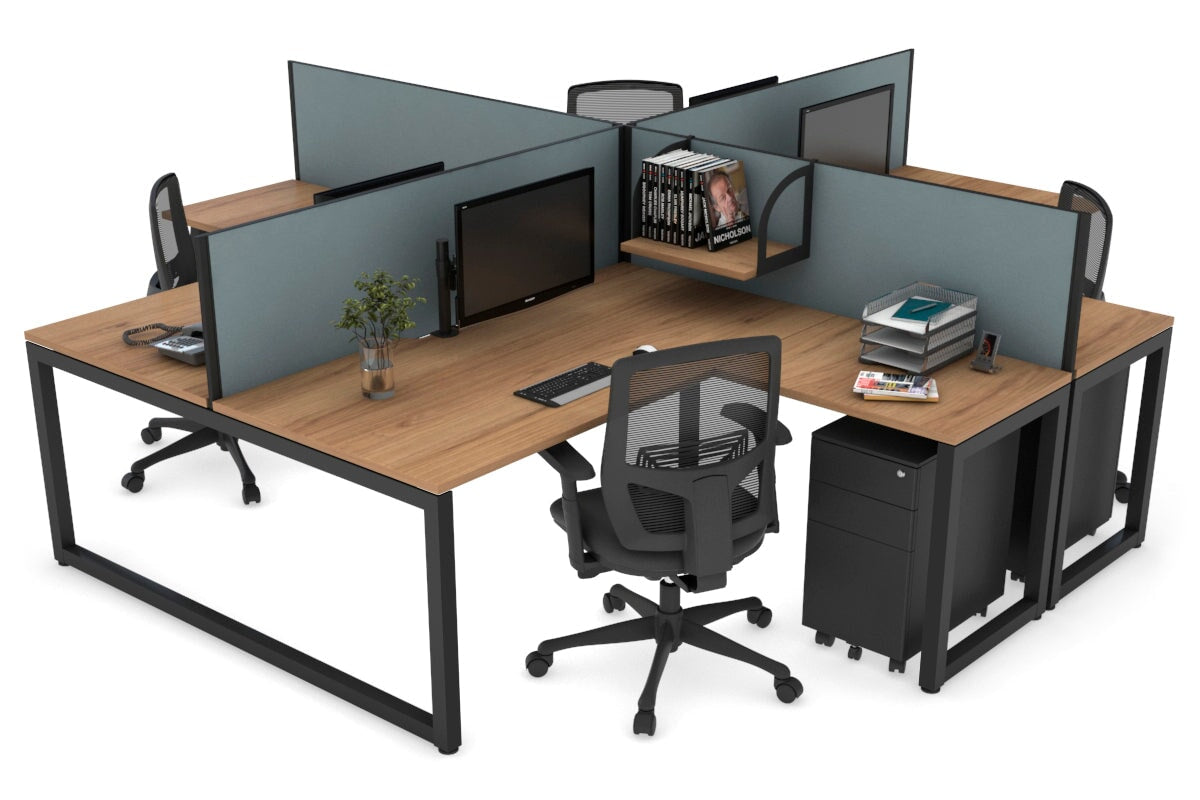 Quadro Loop Legs 4-Person Corner Workstation Desk - 1600L x 1800W with Cable Management Scallop | Office Furniture for Collaborative Workspaces & Team Meetings