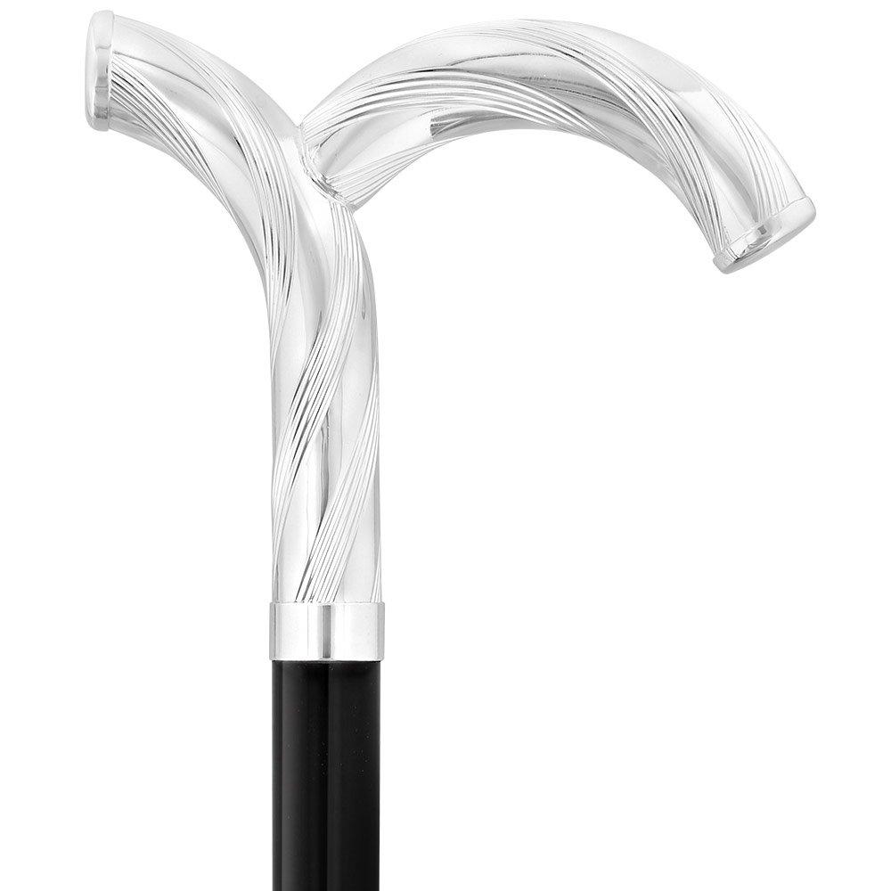 Italian Luxury 925 Silver Curvaceous Cane - Elegant Walking Stick for Fashionable Seniors & Special Occasions