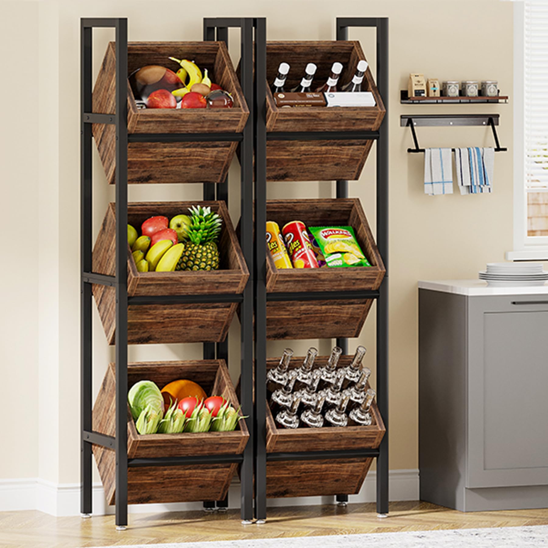 Tribesigns 3-Tier Wooden Wine Rack - Freestanding Floor Wine Storage Stand, Sturdy Wobble-Free Wine Holder & Display Shelf for Liquor Bottles - Perfect for Kitchen, Cellar, Bar, Dining Room & Home Decor