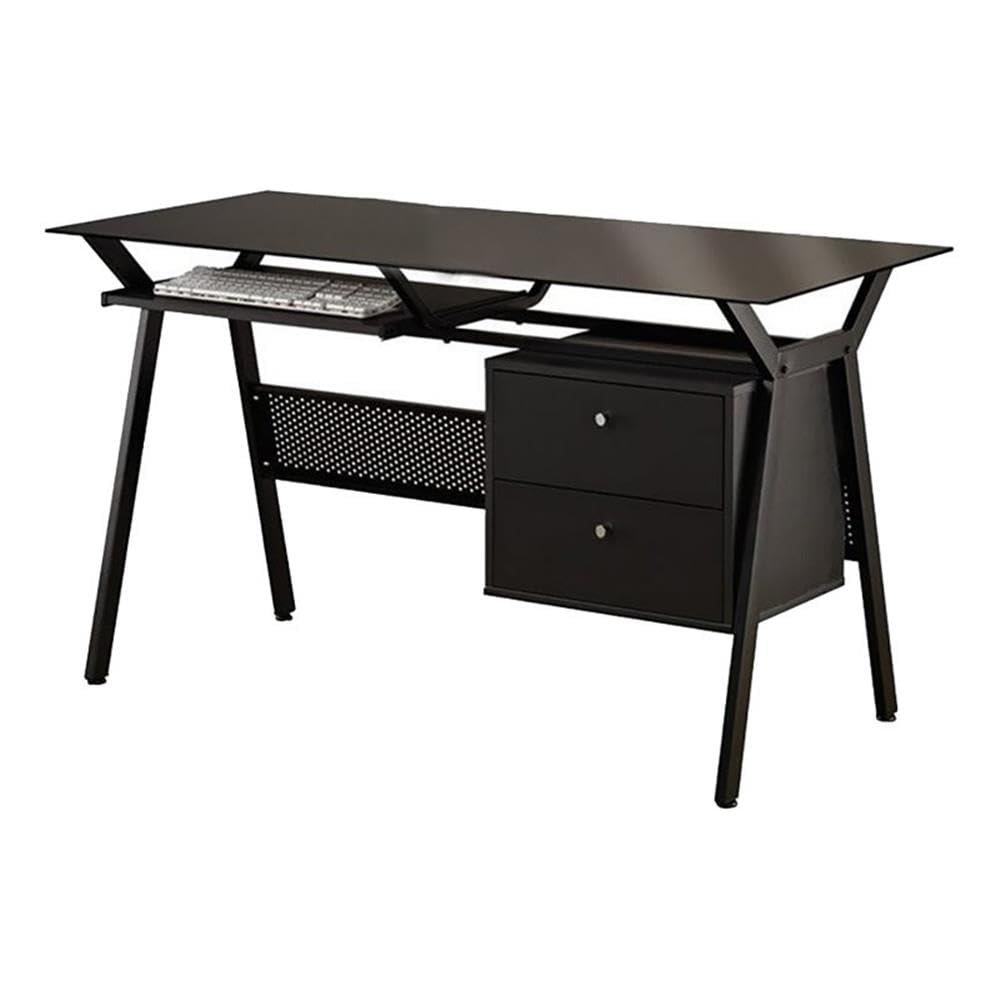 Modern Black & Chrome Wooden 2-Drawer Computer Desk - Home Office Workstation for Small Spaces, Gaming & Study