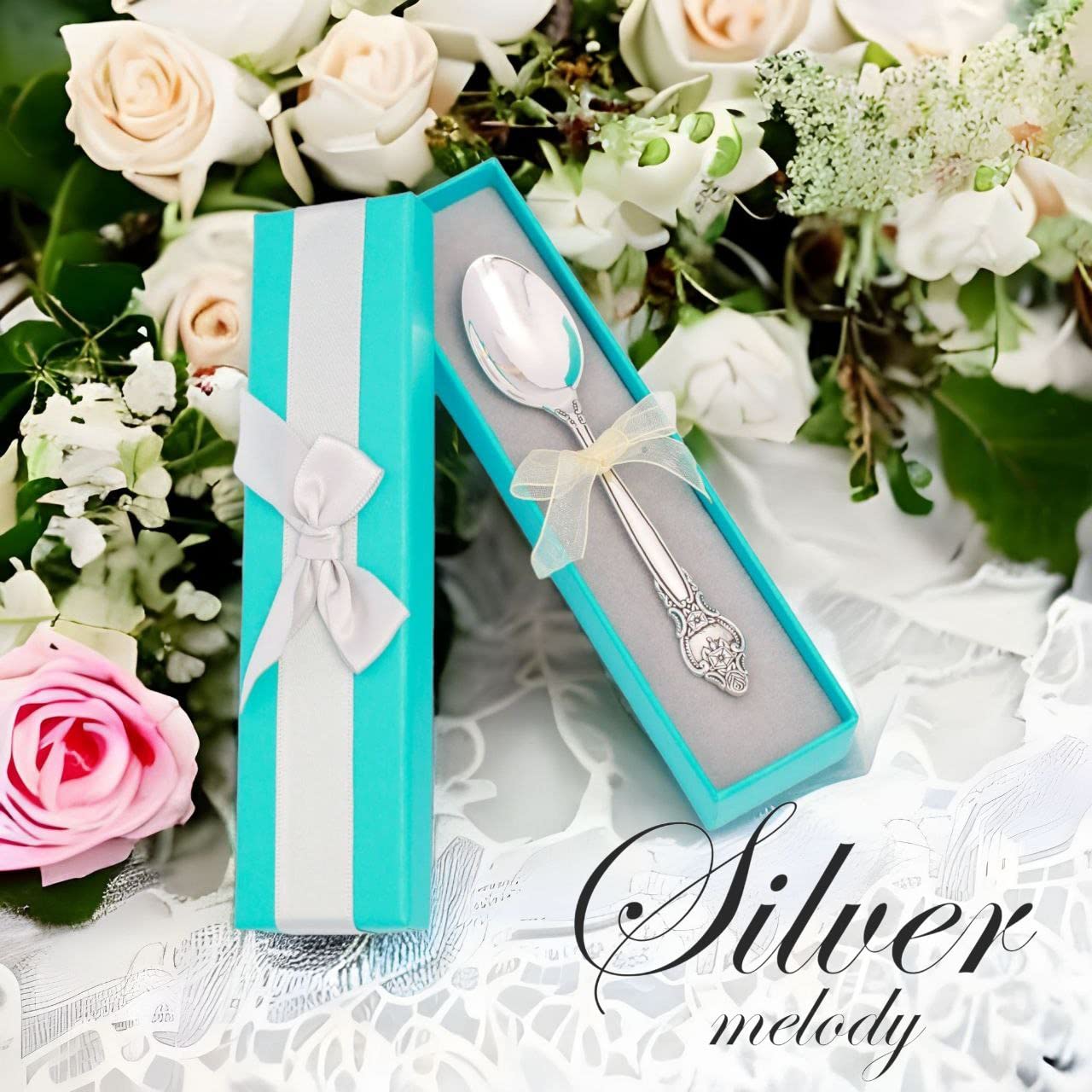 925 Sterling Silver Teaspoon Set - Engraveable Rosette Design Silverware Utensils (24g) - Perfect for Tea Lovers, Bridal Shower Gifts & Keepsake Jewelry