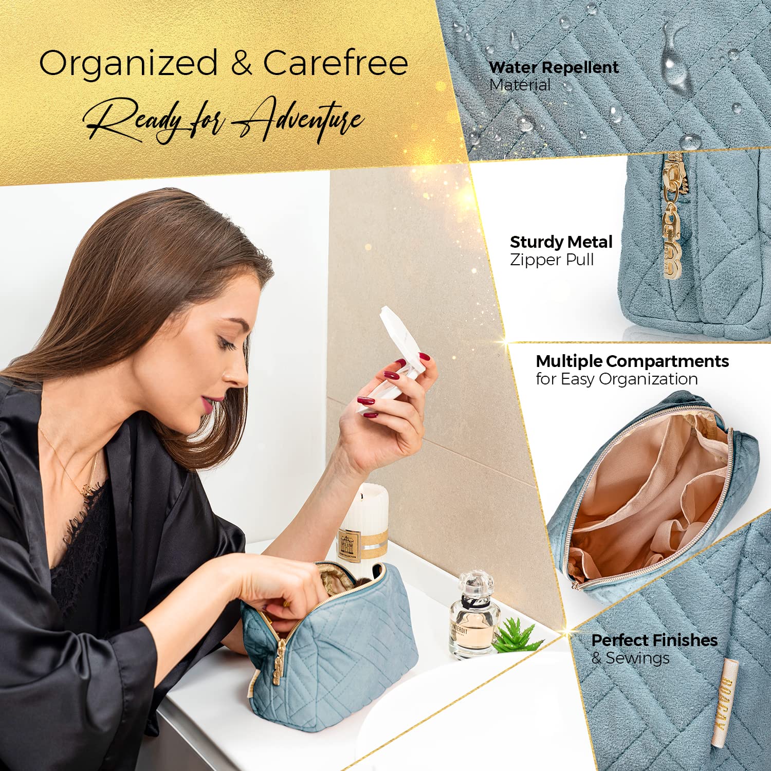 BOACAY Small Makeup Bag for Women - Waterproof Travel Cosmetic Pouch with Zipper, Toiletry Organizer for Purse, Compact Case for Accessories & Brushes | Perfect for Travel, Gym, Daily Use & Gift Giving
