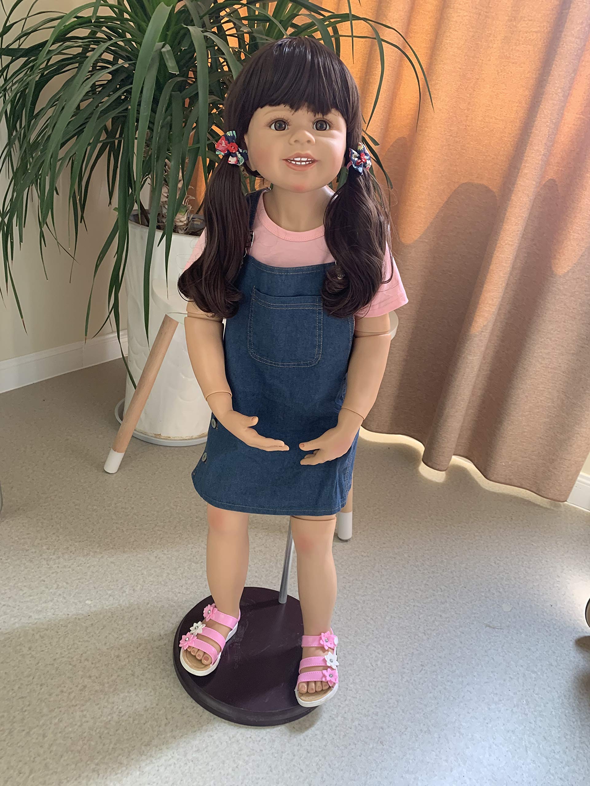 39 Inch Realistic Reborn Toddler Doll - Lifelike Hard Vinyl Standing Baby Girl with Brown Hair & Dress - Perfect for Collectors, Nursery Decor, Photography Props and Gift Giving
