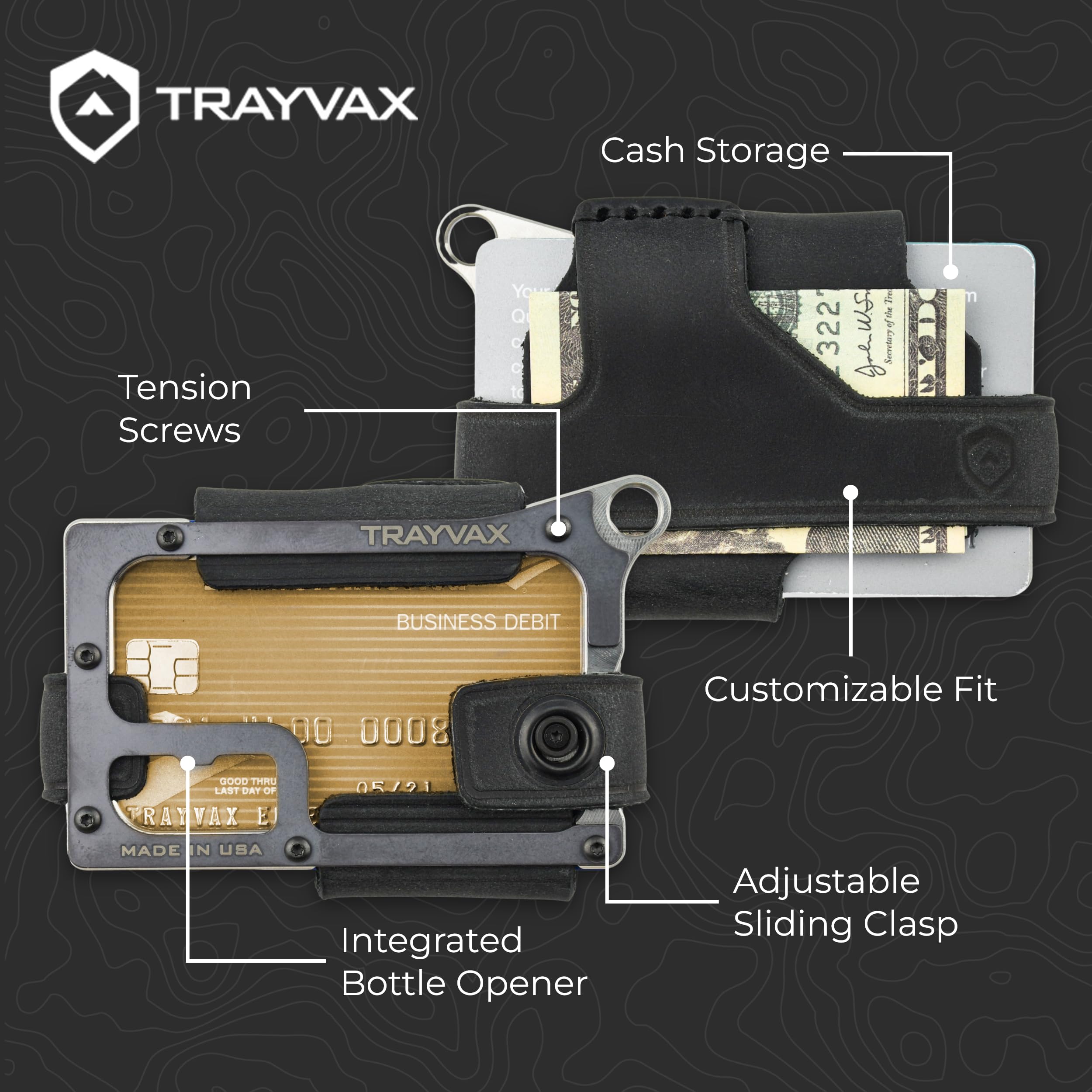 Trayvax Contour RFID Blocking Front Pocket Wallet - Slim Minimalist Leather & Metal Money Credit Card Holder for Men & Women - Raw Stealth Black - Perfect for Travel, Everyday Carry & Secure Storage