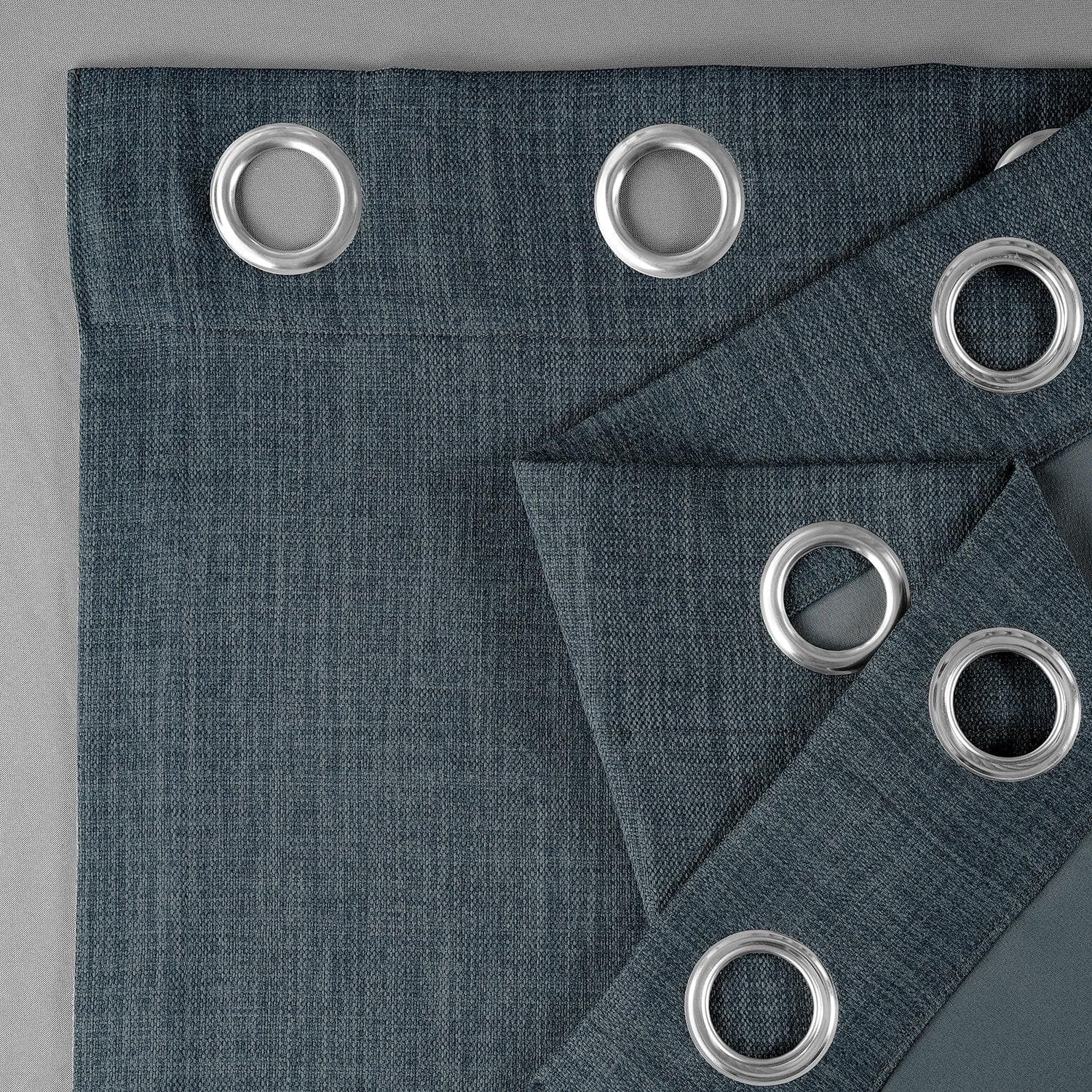 Reverie Blue Grommet Textured Faux Linen Blackout Curtains - Elegant Room Darkening Window Treatment for Bedroom & Living Room