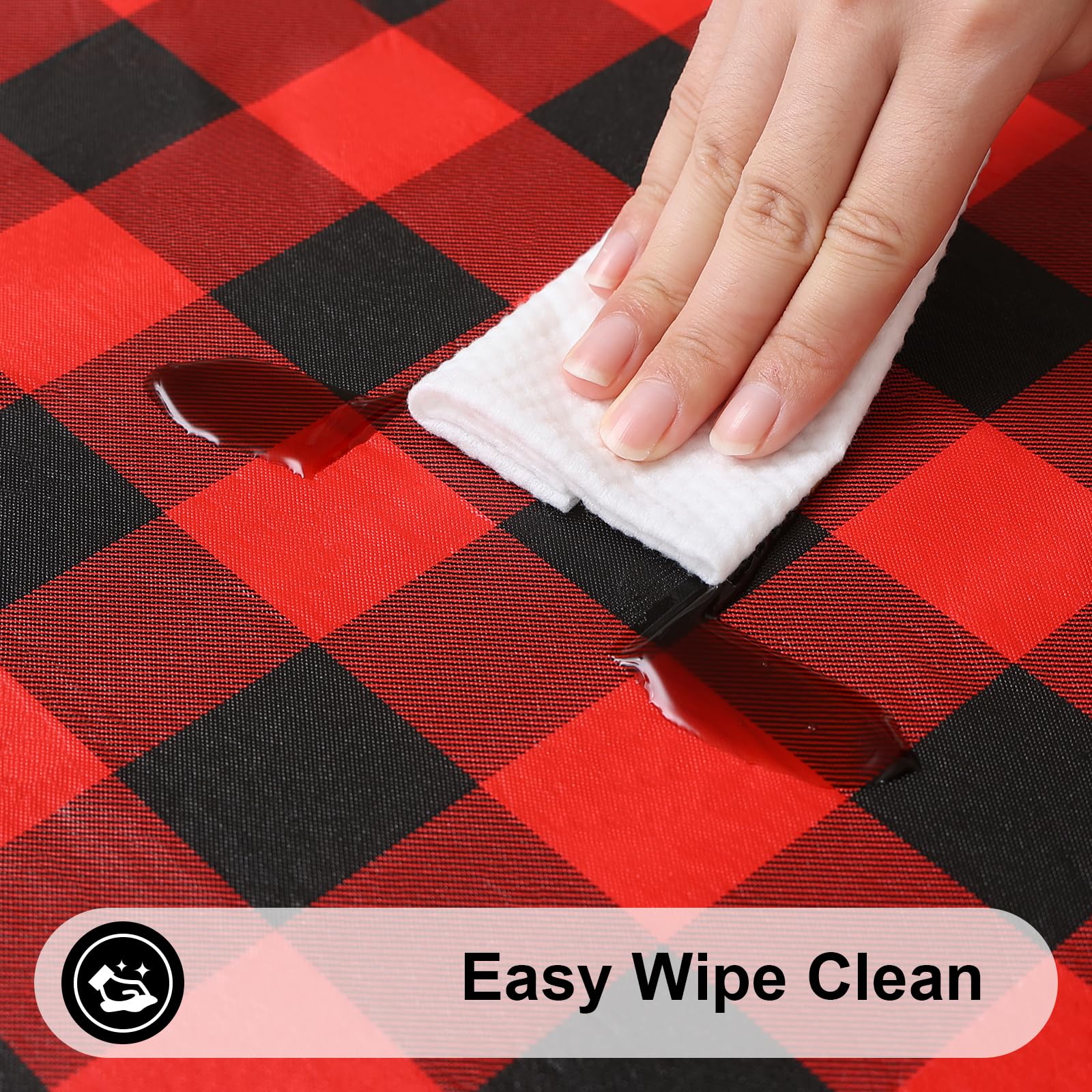 Smiry Round Elastic Waterproof Fitted Vinyl Tablecloth - 45 to 56 Inch Flannel Backed Buffalo Plaid Table Cover for Dining, Picnic, Camping (Black & Red) | Perfect for Outdoor Parties, BBQs, and Family Gatherings