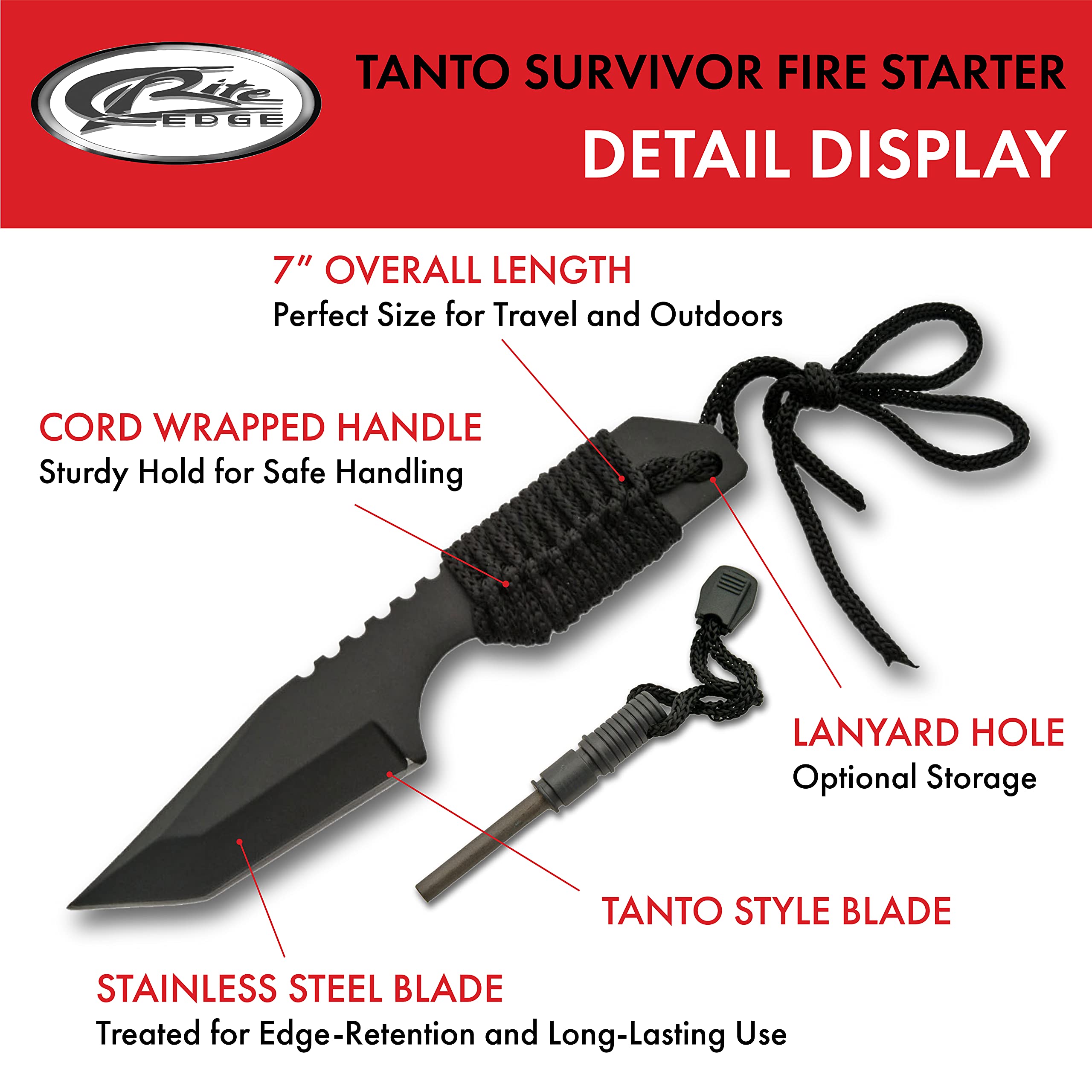 Szco Supplies Tanto Survival Knife with Fire Starter - Tactical Outdoor Camping, Hunting & Emergency Survival Tool