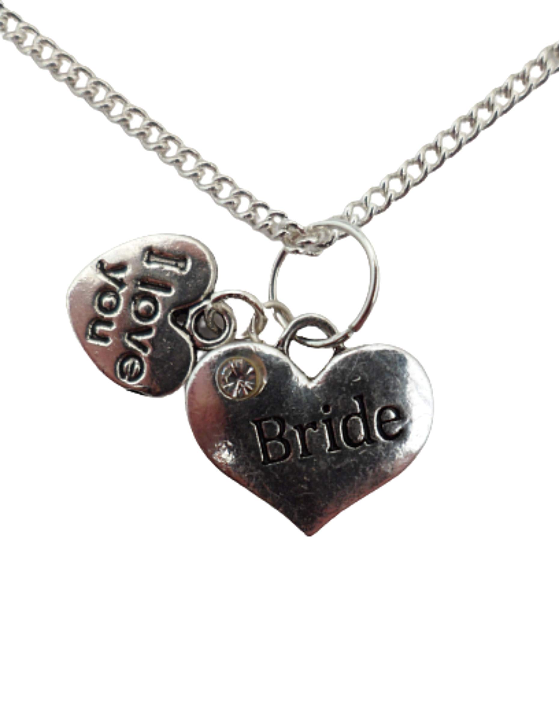 Silver Heart Charm Necklace - I Love You Gift for Bride & Couples