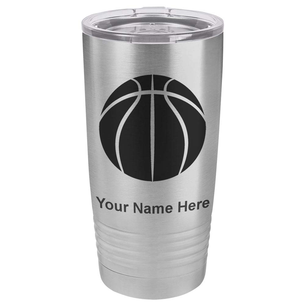 LaserGram 20oz Vacuum Insulated Stainless Steel Tumbler with Basketball Design & Personalized Engraving - Keeps Drinks Hot/Cold for Hours - Perfect for Gym, Office, Travel & Sports Enthusiasts