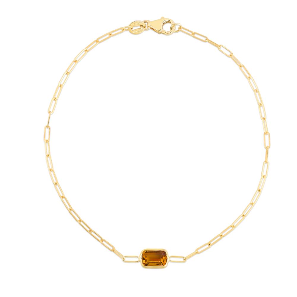 14K Gold Citrine Paperclip Bracelet for Women - Elegant Stackable Dainty Jewelry Gift for Birthday, Anniversary & Everyday Wear