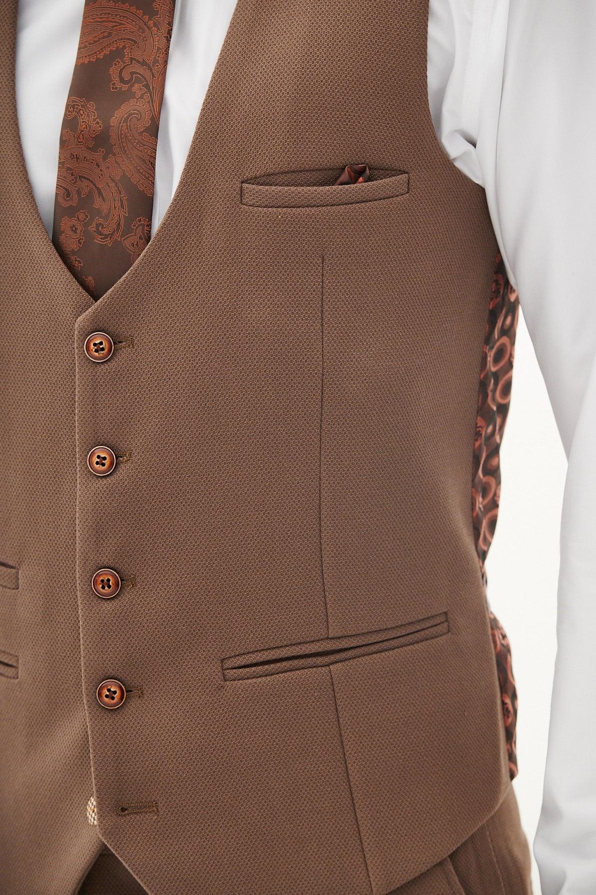 HM5 Tan Tailored Three Piece Suit for Men - Premium Business Formal Wear for Weddings, Interviews & Special Occasions