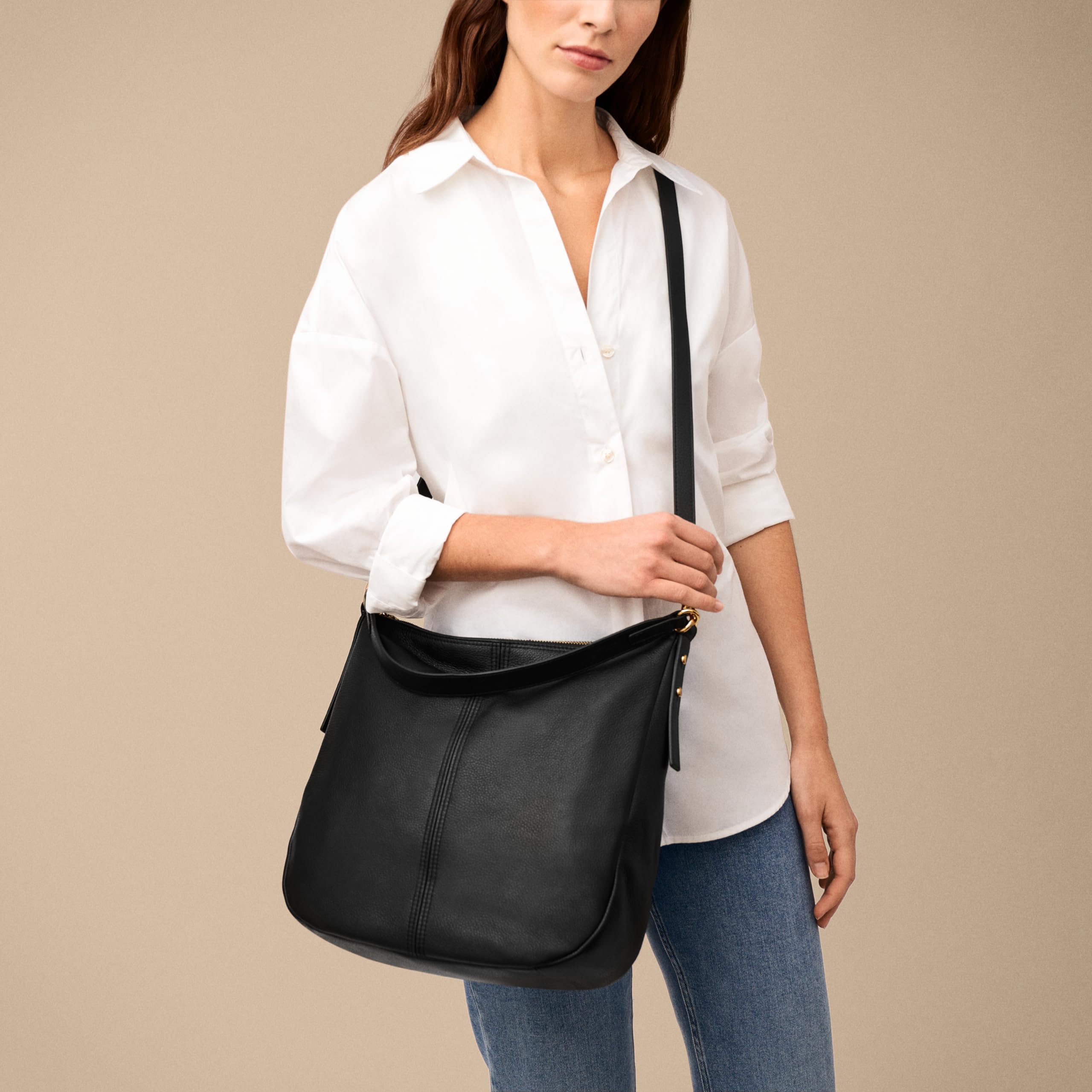 Fossil Women's Jolie Leather Hobo Purse Handbag - Stylish Crossbody Shoulder Bag for Everyday Use, Work & Travel | Black (ZB1434001)