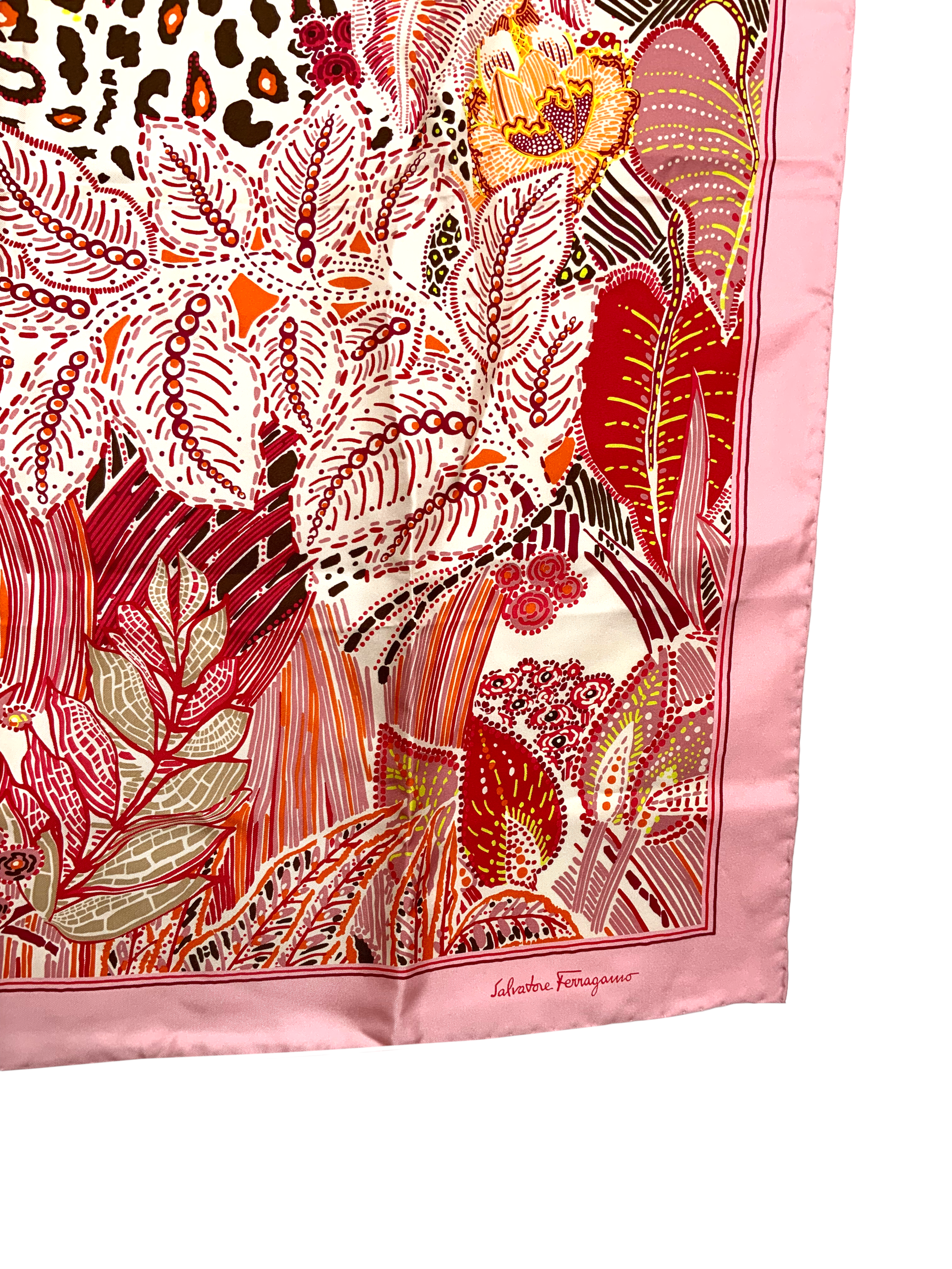 Salvatore Ferragamo Batik Print Silk Scarf 90 - Luxury Fashion Accessory for Women, Perfect for Office, Travel & Special Occasions