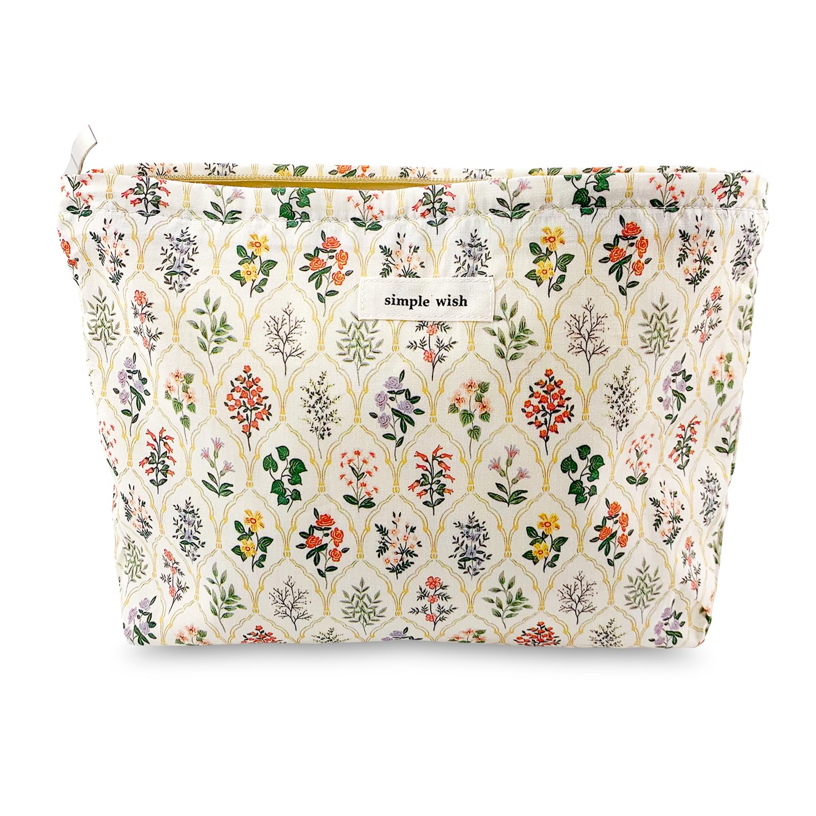 Yovell Large Floral Canvas Makeup Bag for Women & Girls - Waterproof Travel Cosmetic Organizer with Zipper - Cute Skincare Storage Pouch for Travel, Gym, Daily Use (Garden Print)